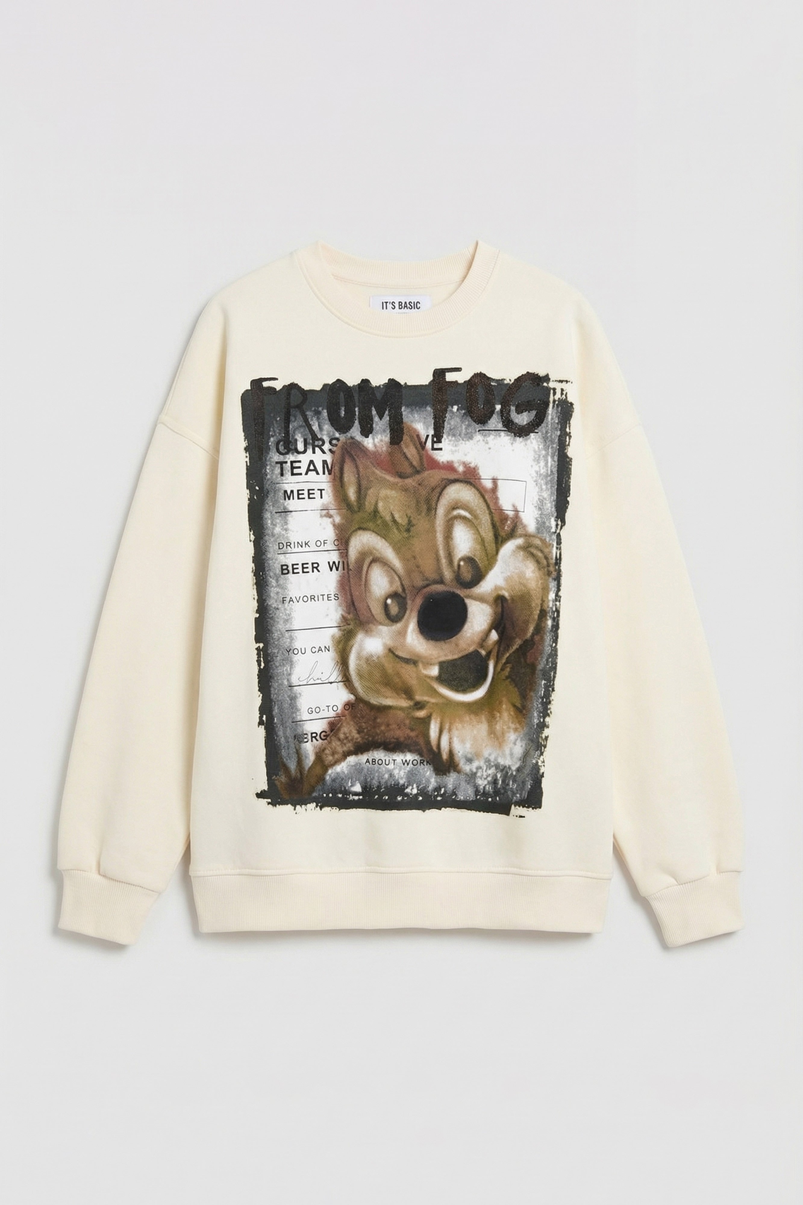 Kadın Ekru w5 Oversize Baskılı %100 Koton Organik Kumaş Sweatshirt