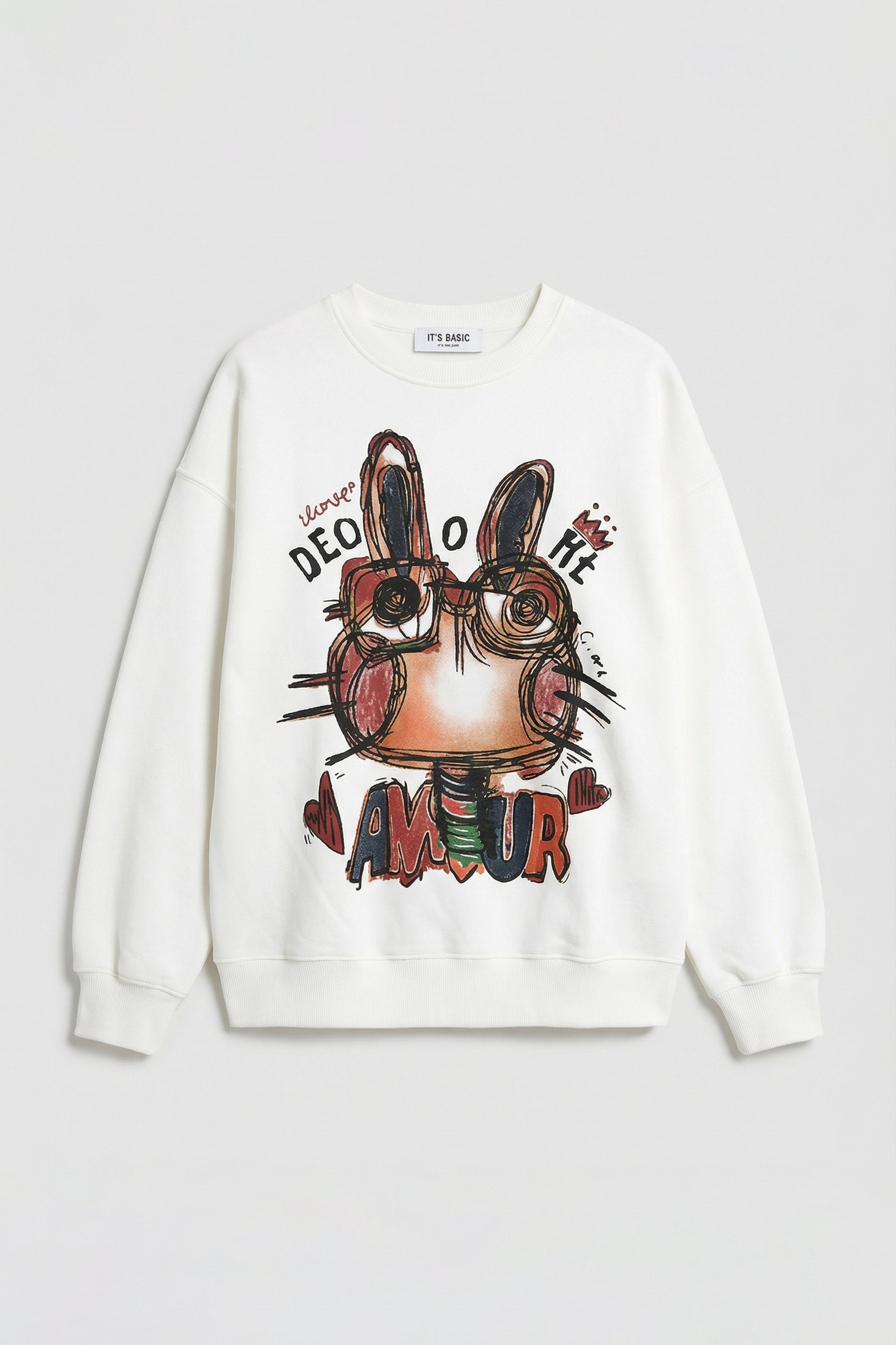 Kadın Beyaz w5 Oversize Baskılı %100 Koton Organik Kumaş Sweatshirt
