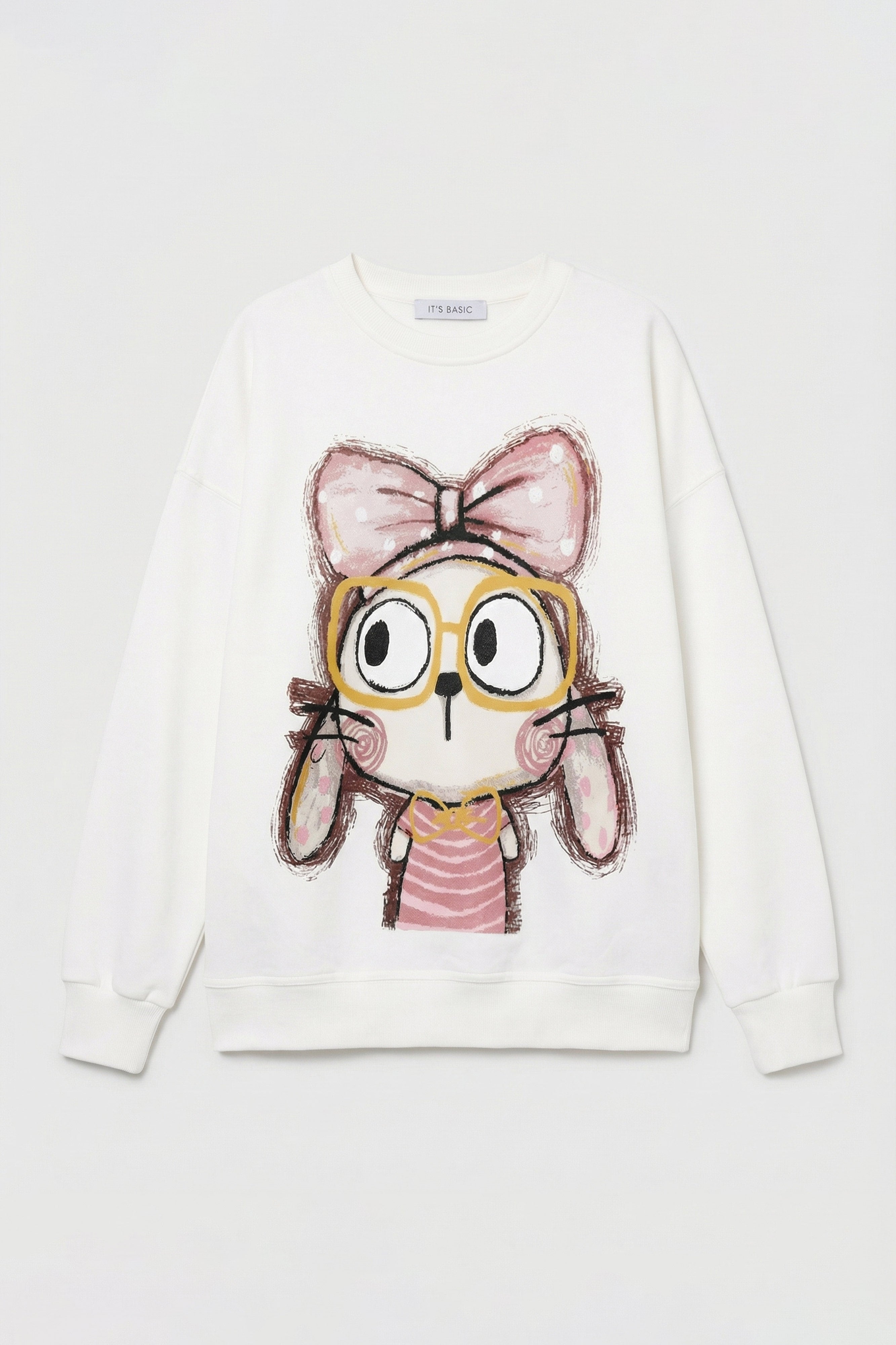 Kadın Beyaz w5 Oversize Baskılı %100 Koton Organik Kumaş Sweatshirt