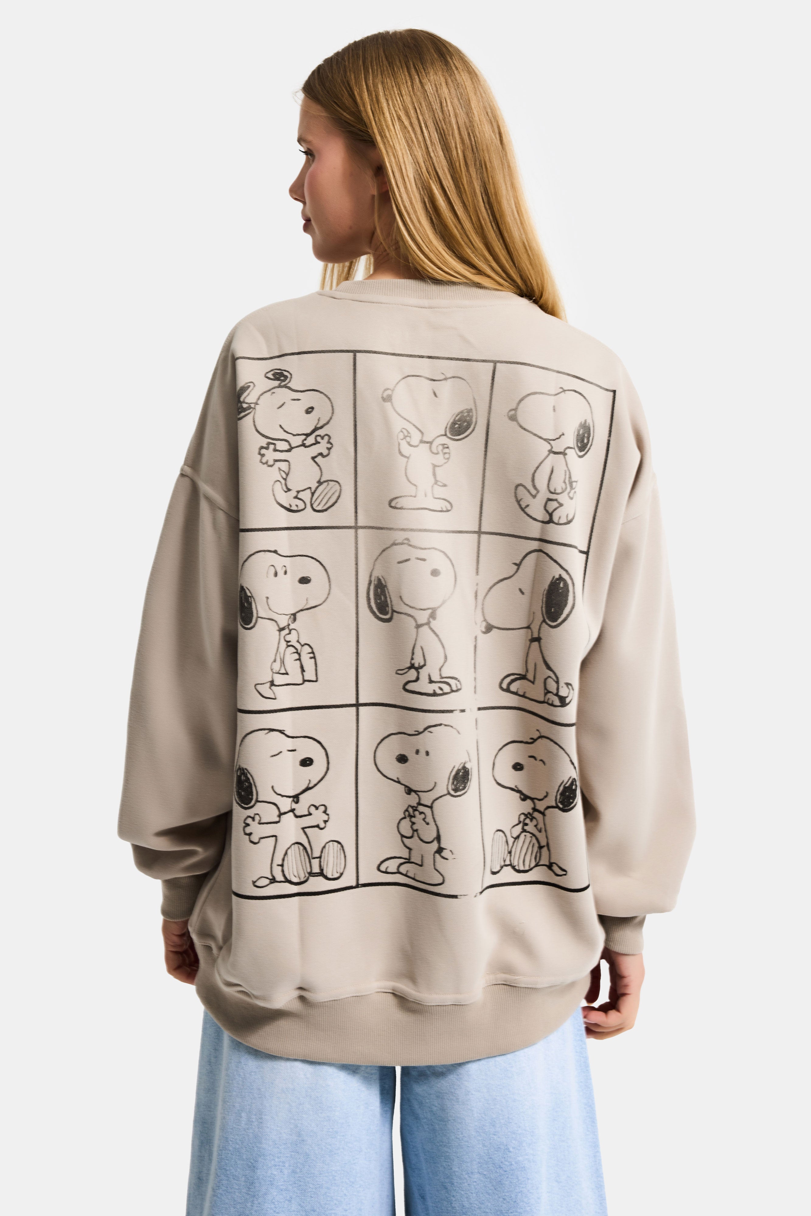 Women's Ecru Beige w5 Oversize Printed 100% Cotton Organic Fabric Sweatshirt