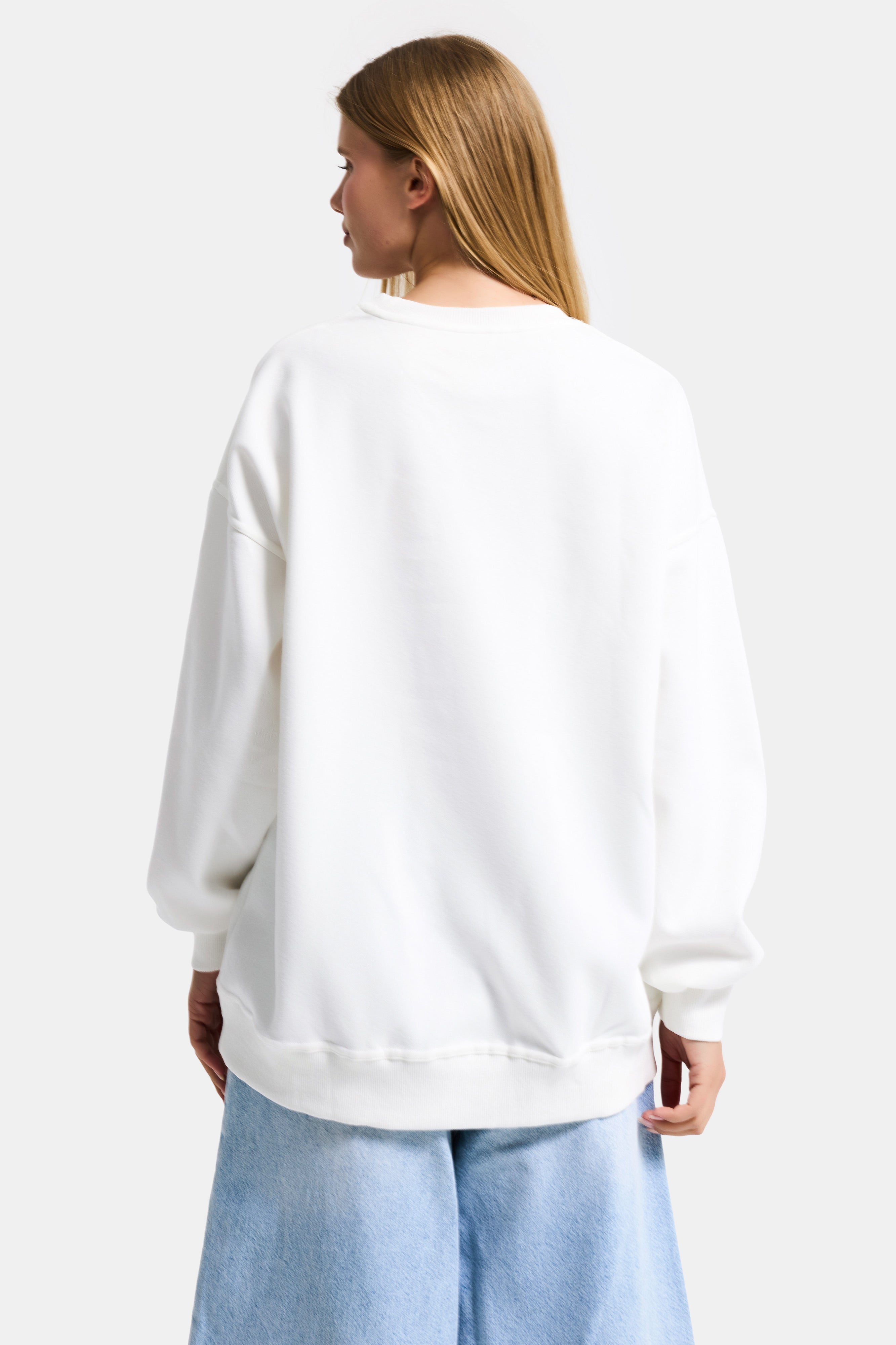 Kadın Beyaz w5 Oversize Baskılı %100 Koton Organik Kumaş Sweatshirt