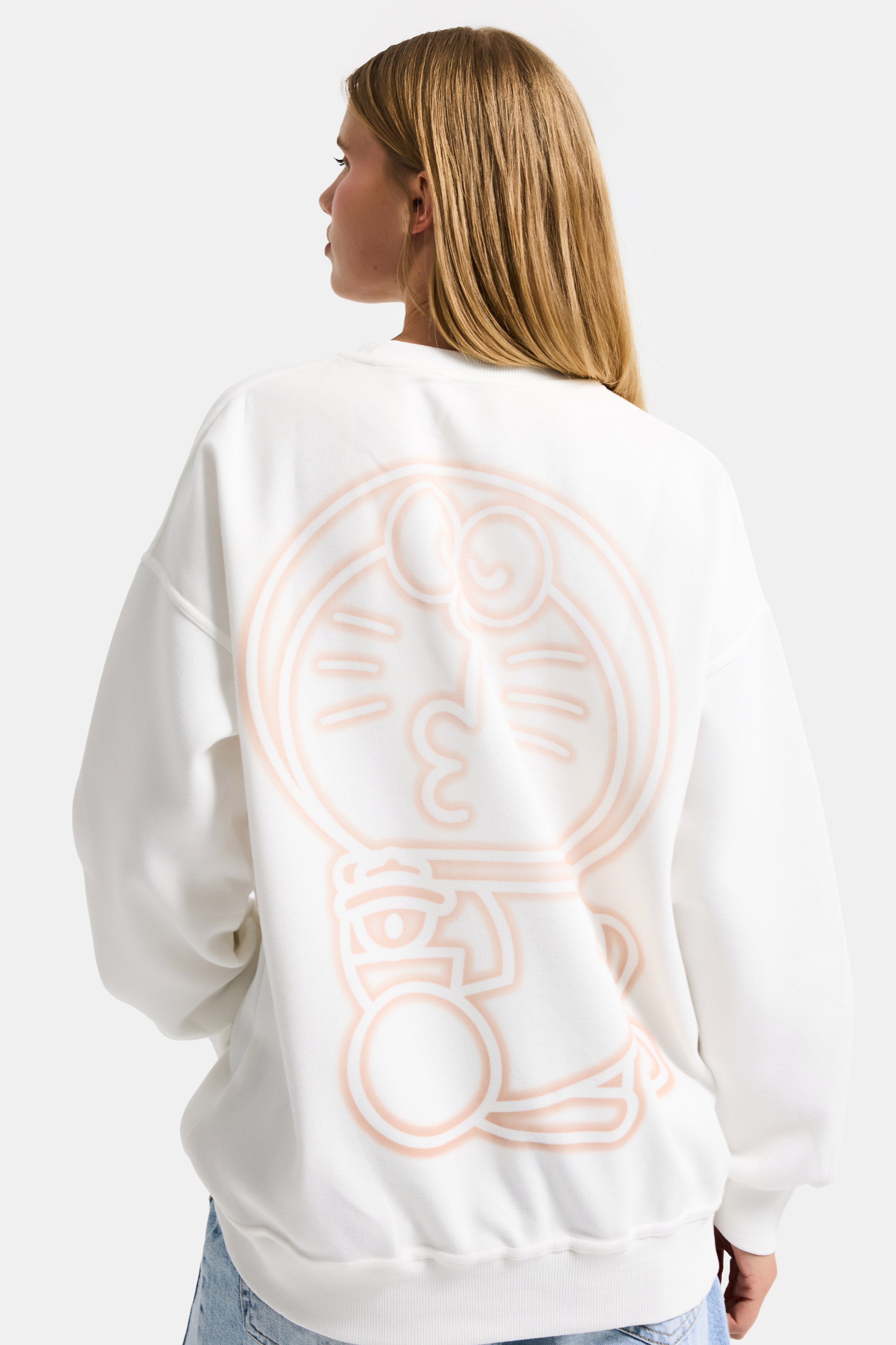 Kadın Beyaz w5 Oversize Baskılı %100 Koton Organik Kumaş Sweatshirt