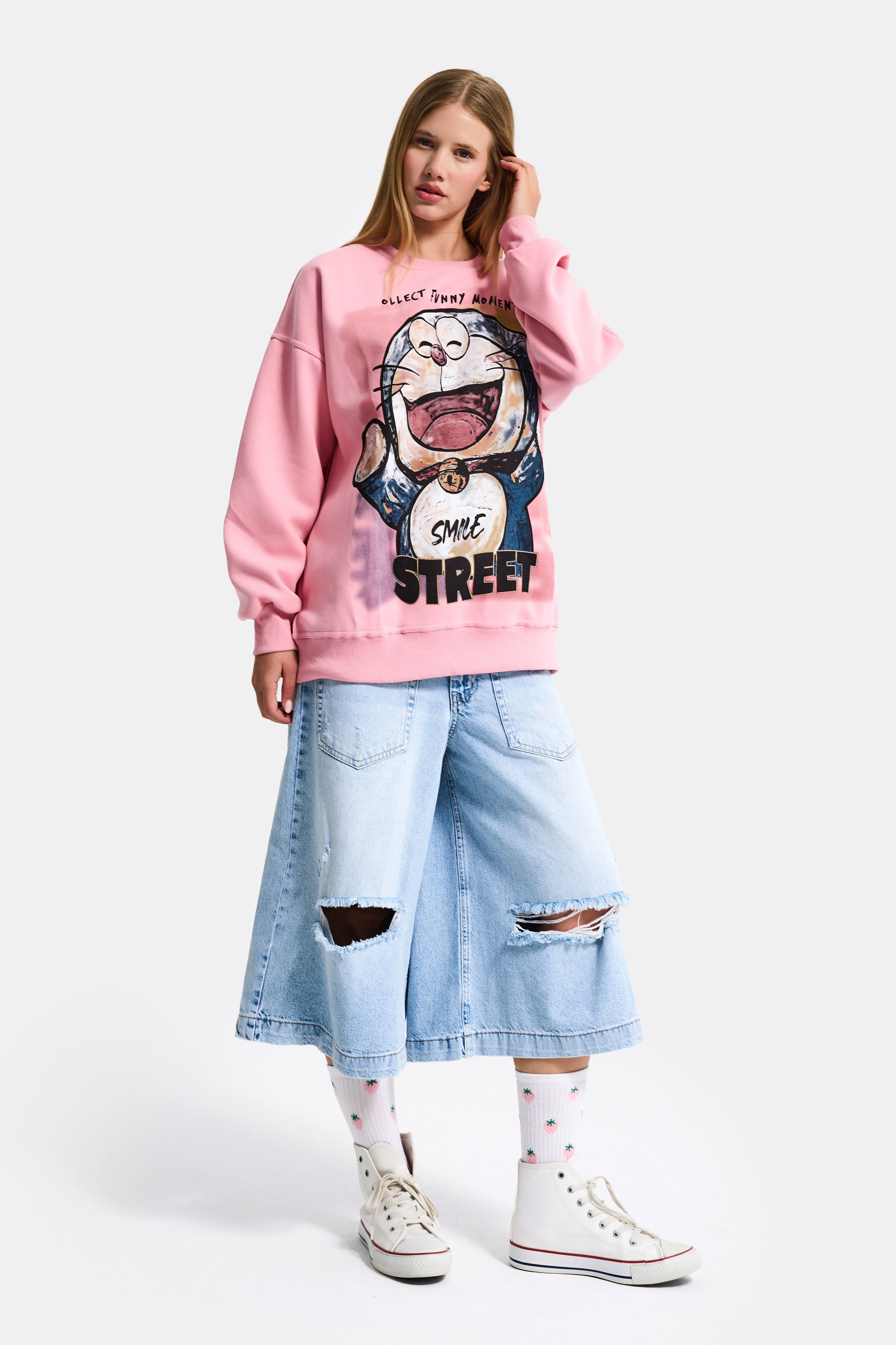 Women's Pink w5 Oversize Printed 100% Cotton Organic Fabric Sweatshirt