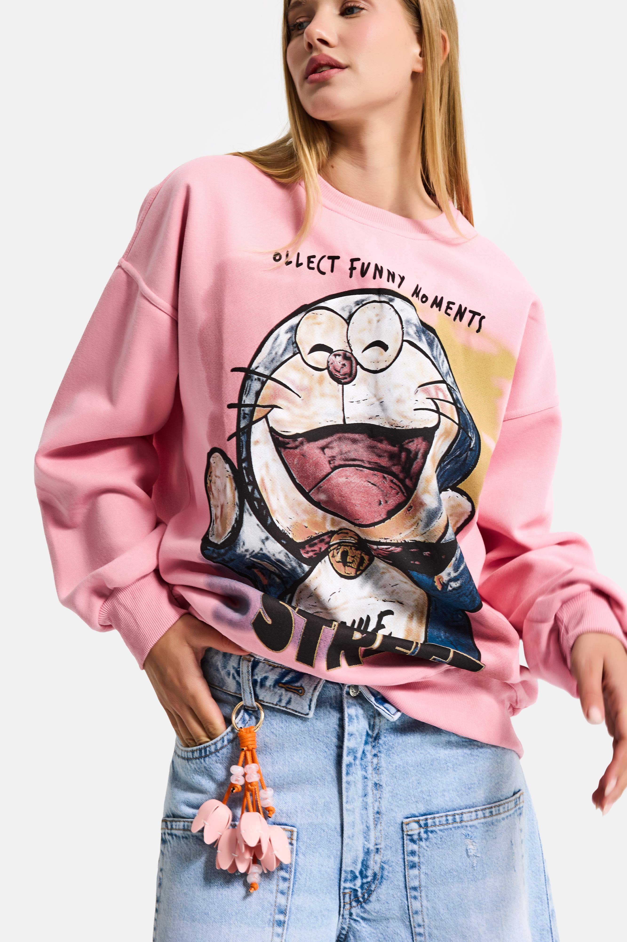 Women's Pink w5 Oversize Printed 100% Cotton Organic Fabric Sweatshirt