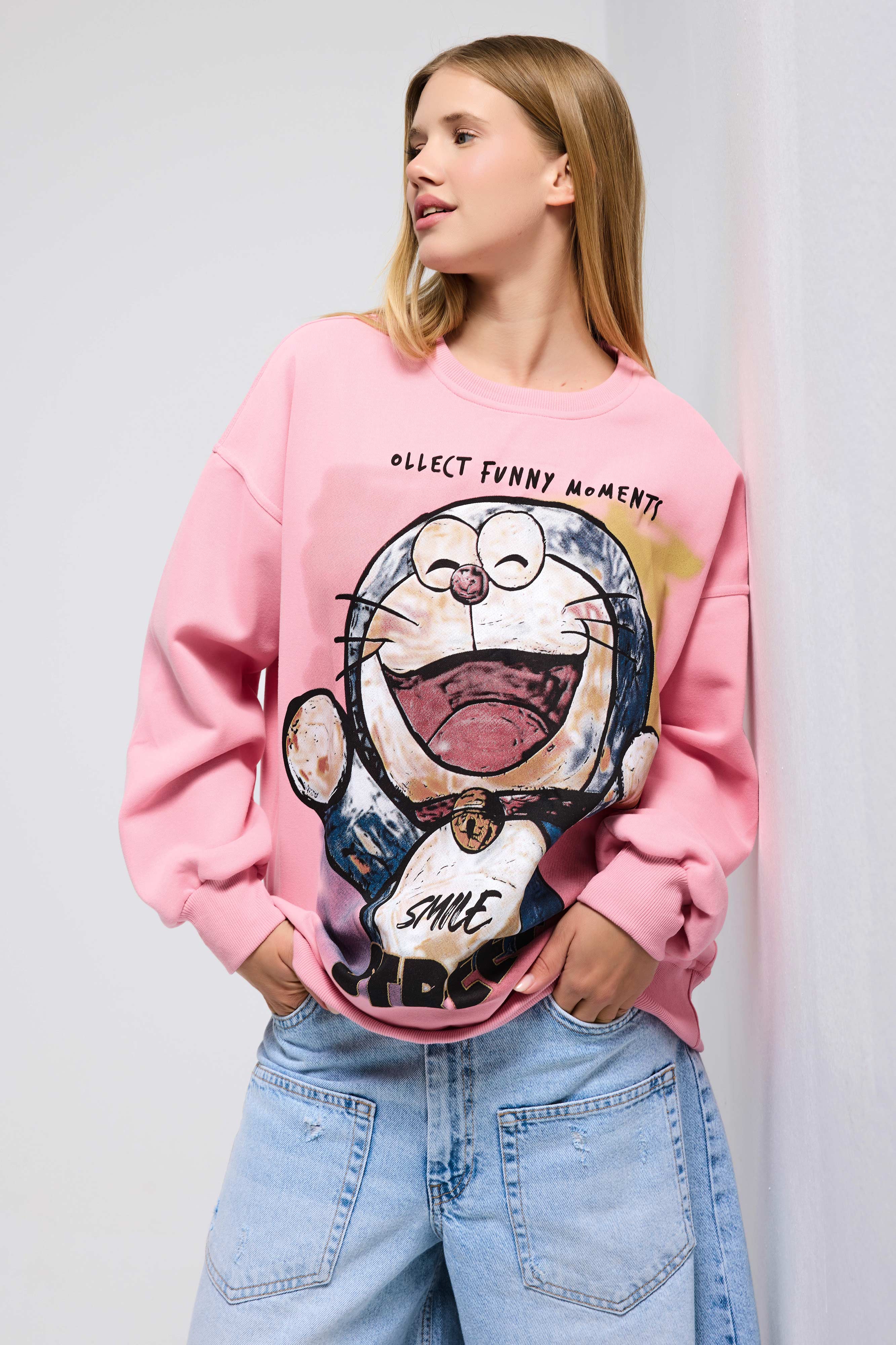 Women's Pink w5 Oversize Printed 100% Cotton Organic Fabric Sweatshirt