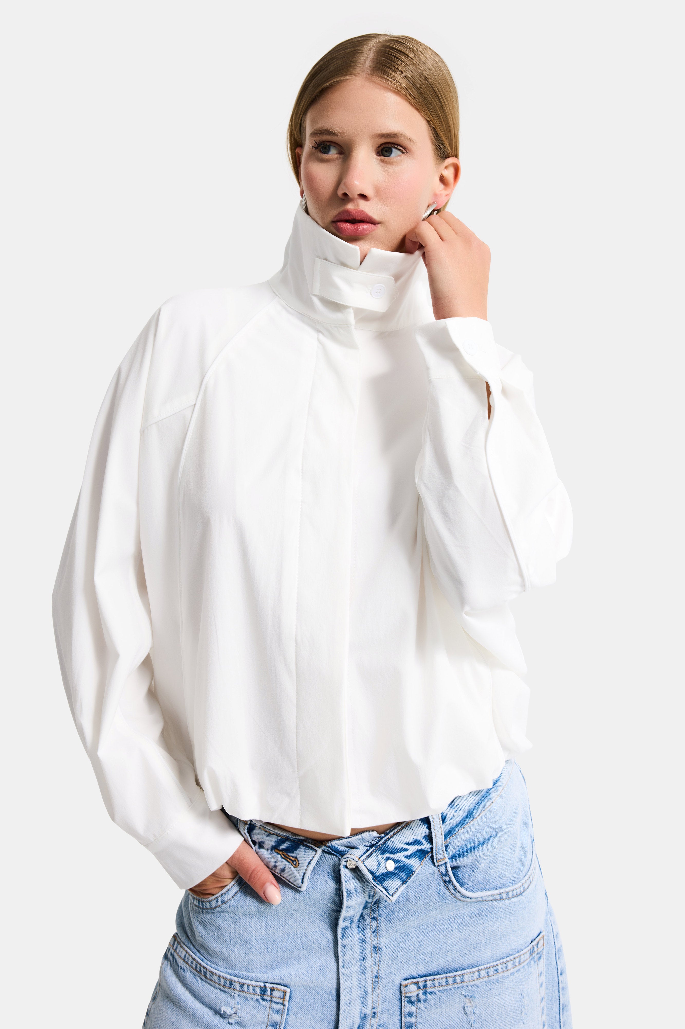Women's White W5 Oversize Organic Fabric Design Shirt Jacket