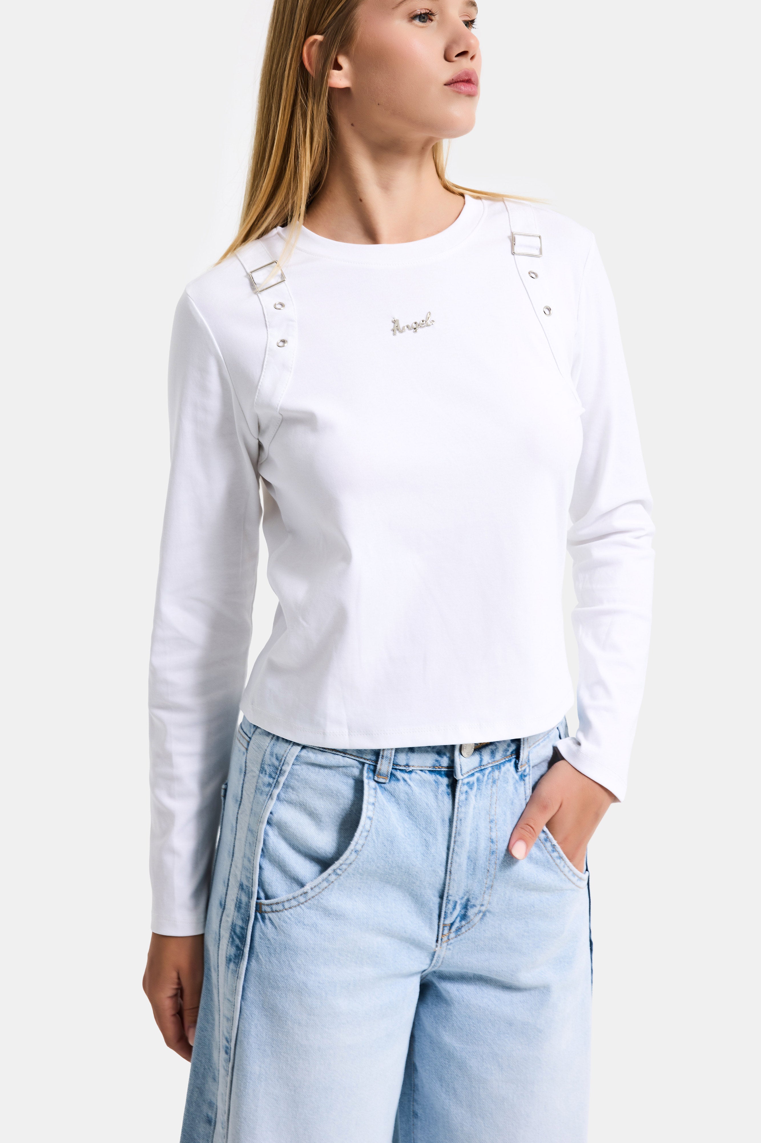 Women's White w5 Accessory Detailed Special Design Bodysuit