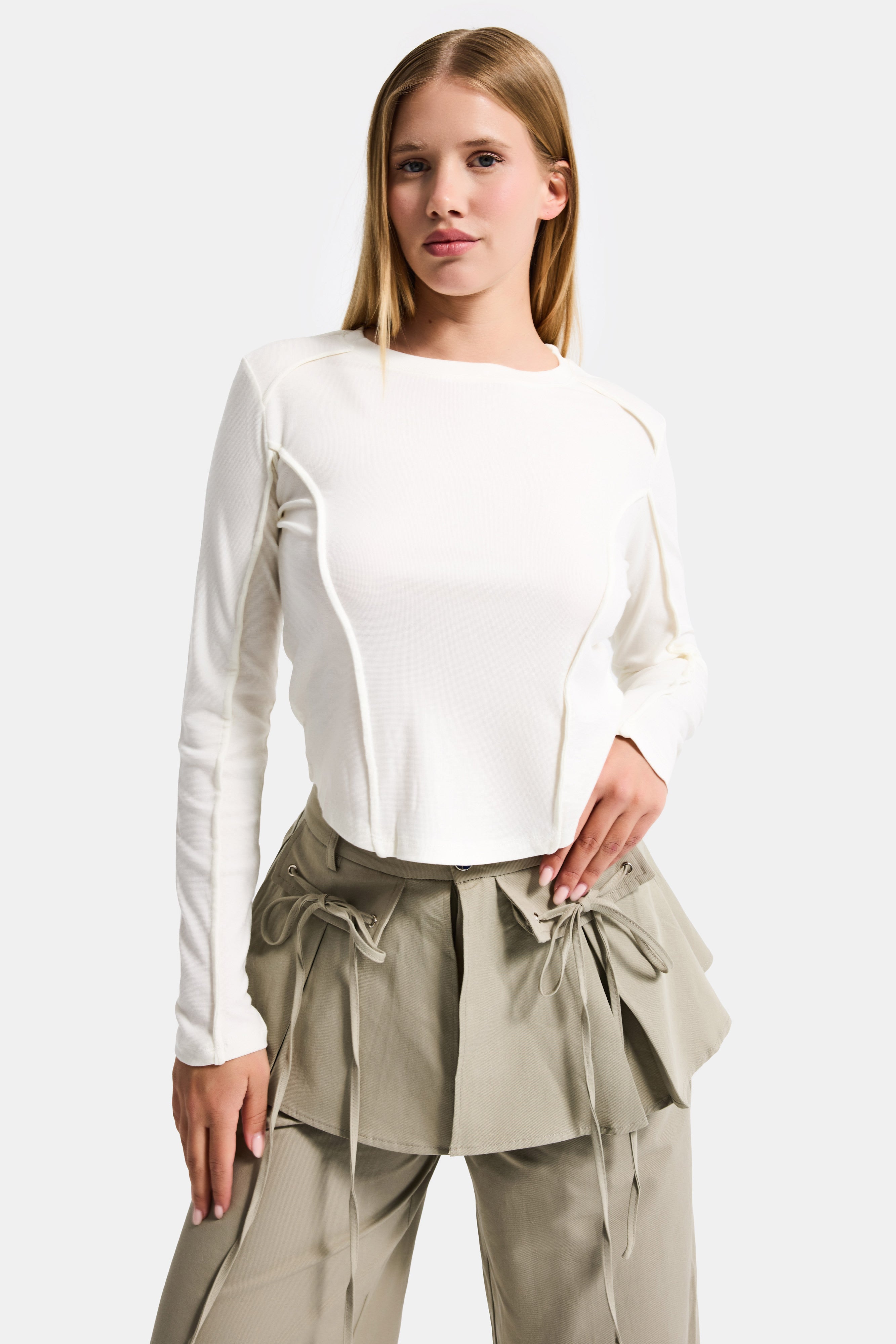 Women's Ecru w5 Organic Fabric Crop Fit Bodysuit