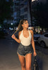 Kadın Koyu Kot 2s6 Mini Boy Paça Püsküllü Denim Şort
