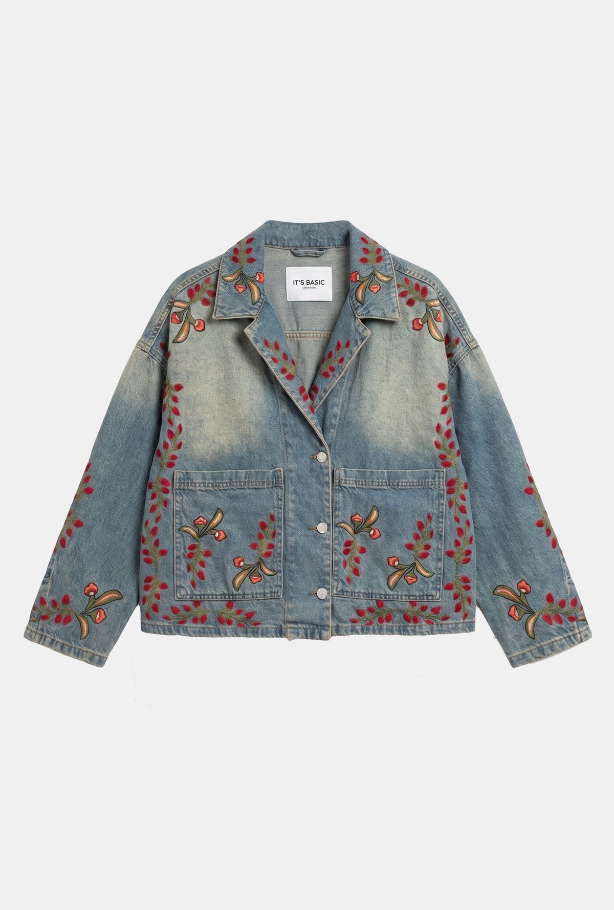 Kadın T.Kot Rengi 2S566 Çiçek Nakışlı Oversize Tasarım Denim Ceket