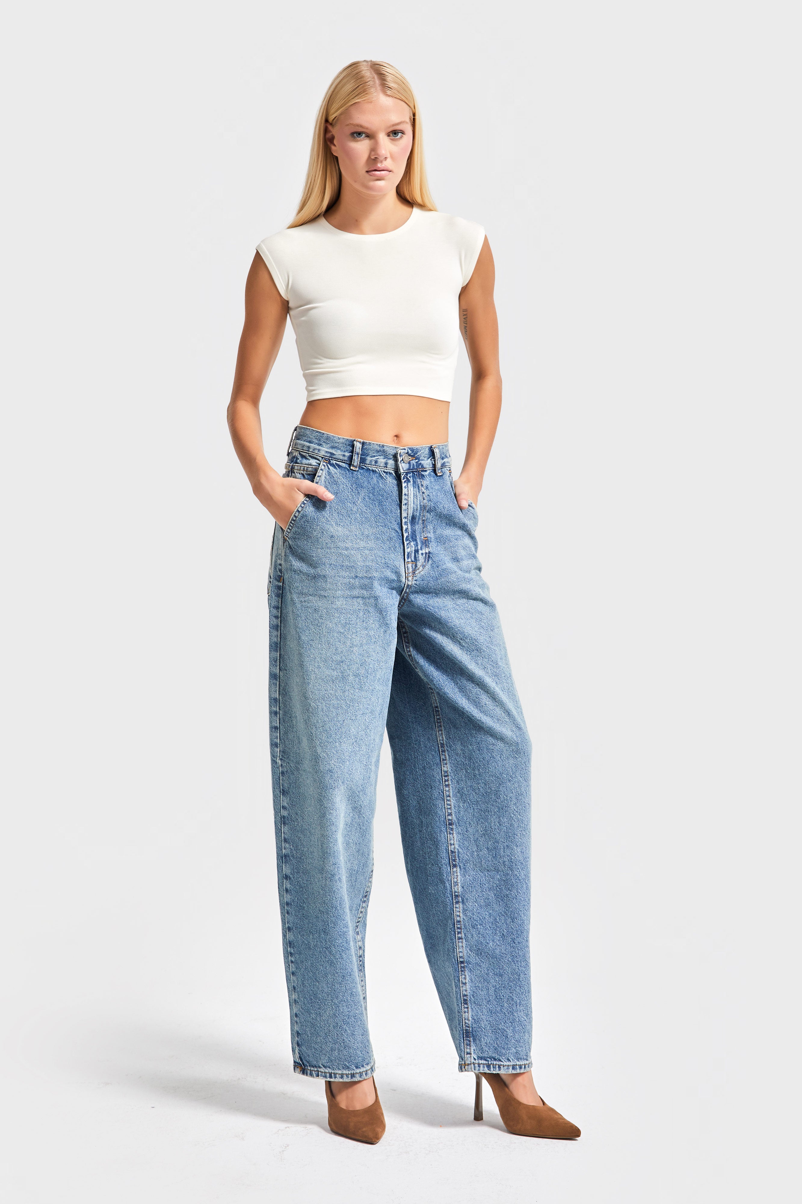 Kadın Tint Kot Rengi Juniper 17s5-31 Skater Fit Bol Kesim Denim Pantolon