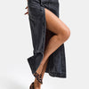 Women's Grey Washed Tilia Button-Front Maxi Denim Skirt