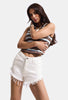 Women's Off-White 7s6-101 Mini Frayed Hem Denim Shorts