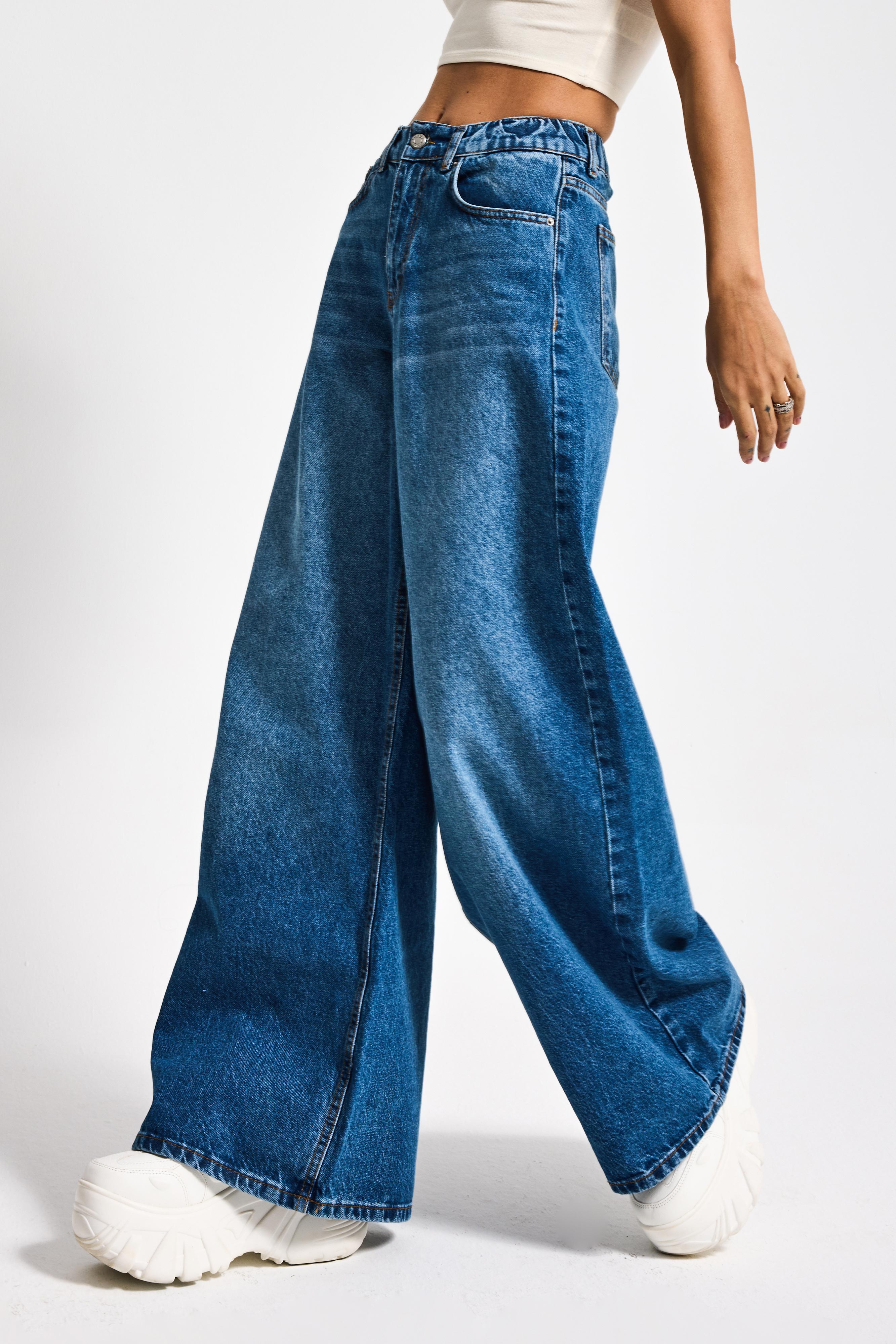 Kadın Mavi Renk 2S5-4 Palazzo Fit Beli Lastliki %100 Koton Denim Jean