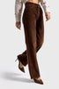 Kadın Kahverengi Doris 26w5-42 Straight Fit Yüksek Bel İç Boy 80cm Kalın Fitilli Kadife Velvet Kumaş Pantolon