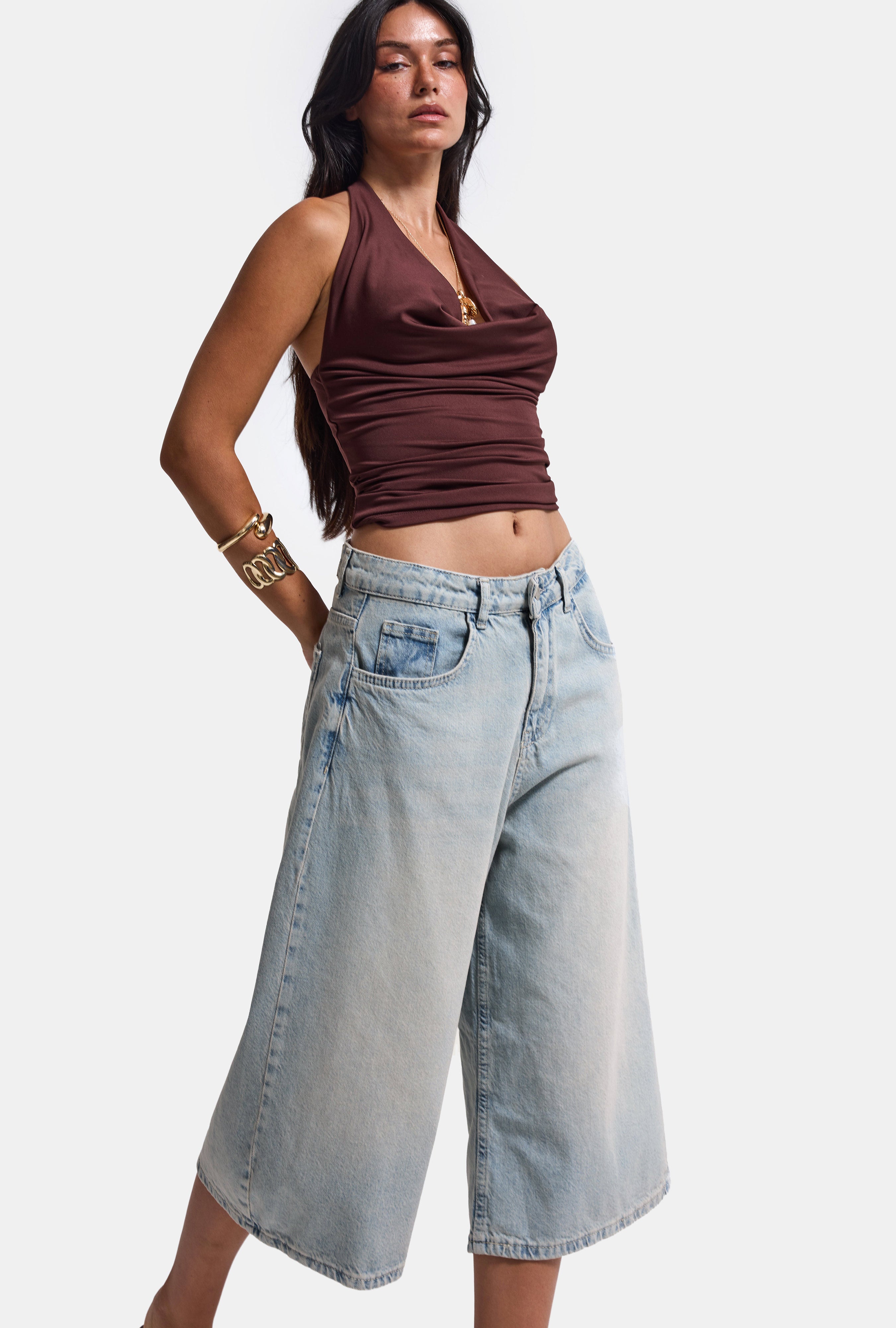 Kadın T.Kot Rengi 2S5-84 Süper Baggy Fit Maxi Boy %100 Koton Denim Şort