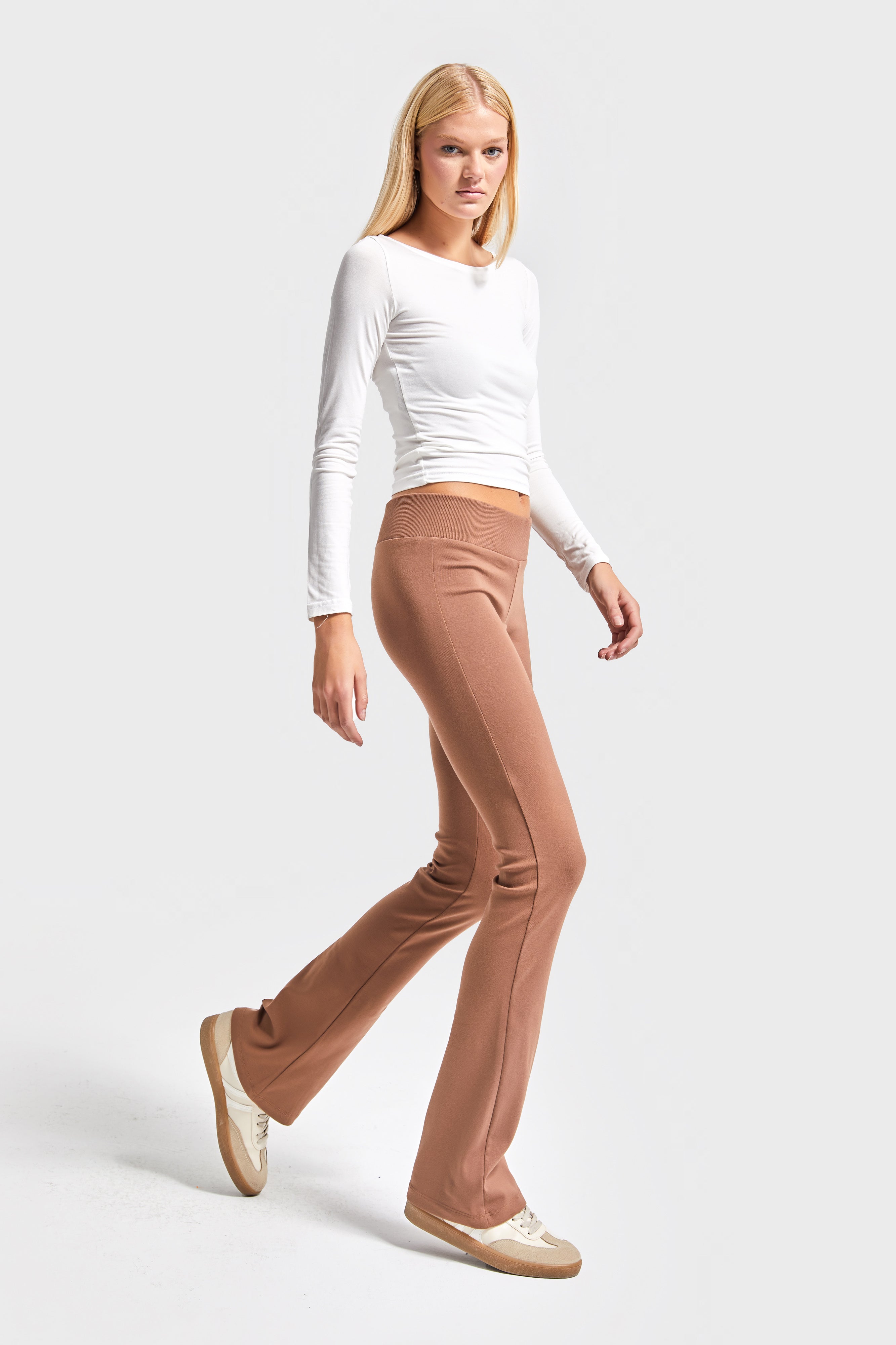 Kadın Kahverengi s5-81 Slim Fit Süper Esnek Kumaş Flare Fit Pantolon