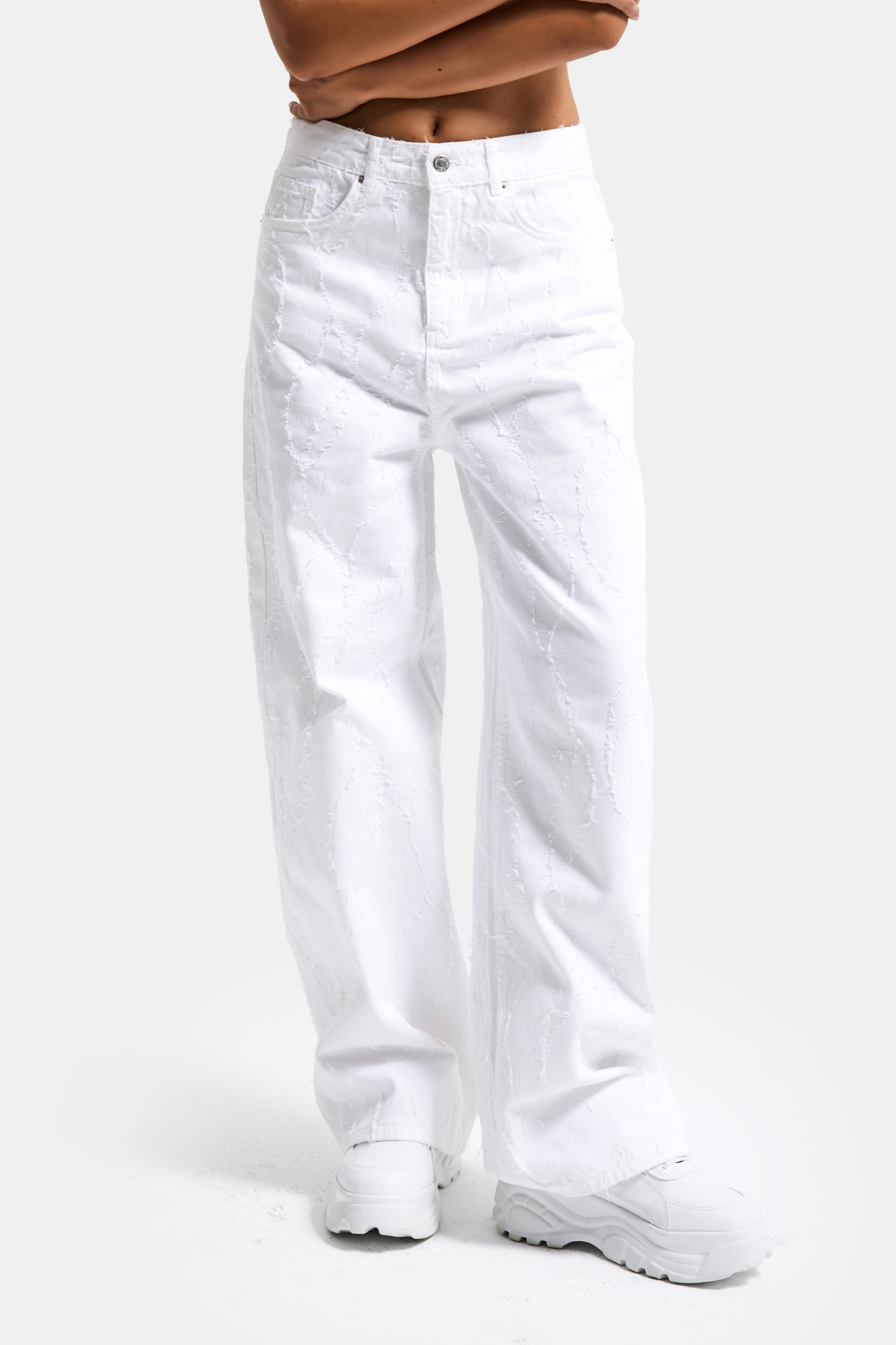 Женский белый цвет ткани особенность палаццо крой дизайн деним