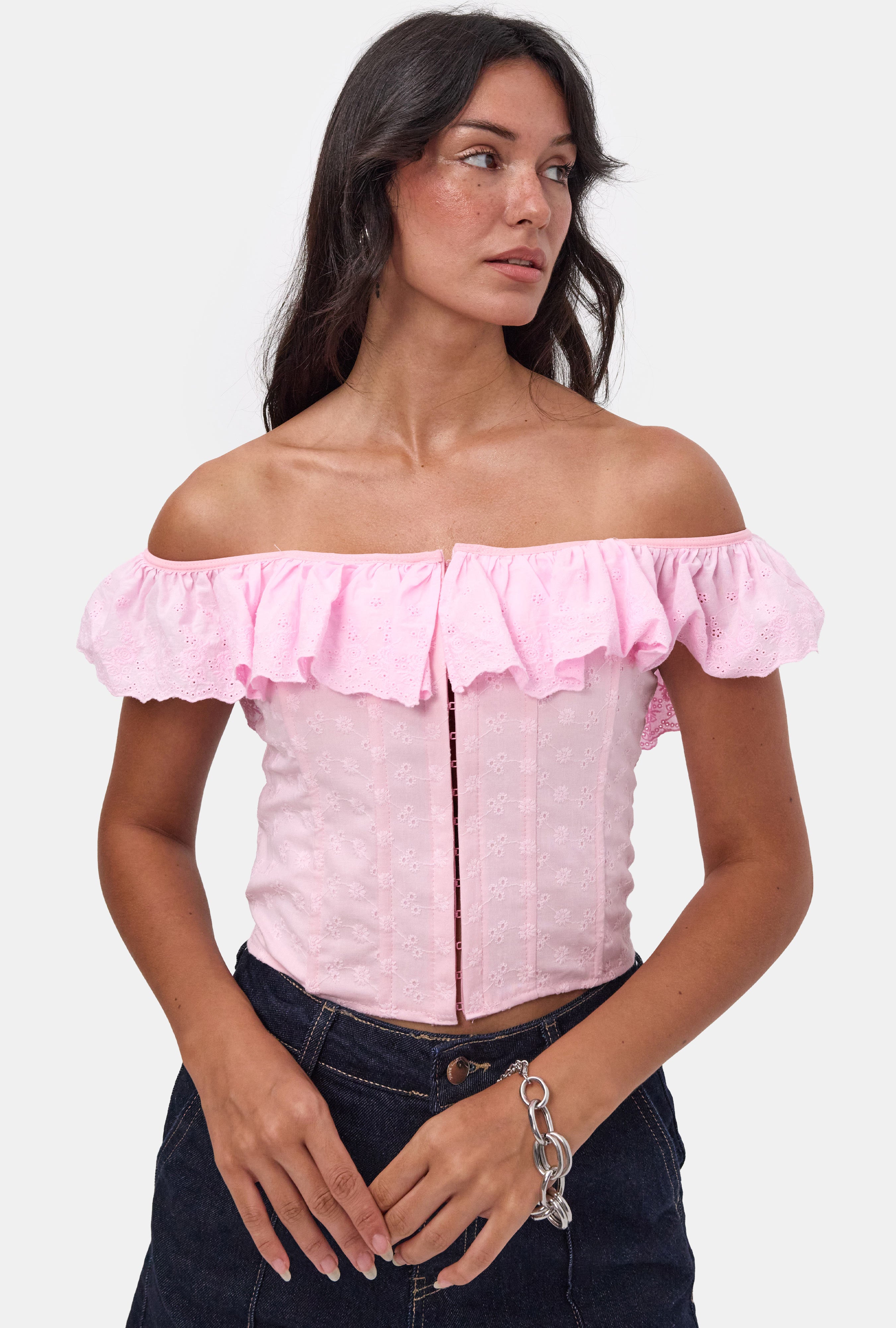 Kadın Pembe Balenli Bağcıklı Özel Tasarım Straplez Büstiyer