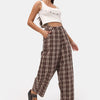 Women's Coffee Plaid s6-14 Skater Fit Loose Trousers