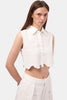 Kadın Kırık Beyaz 7s6-101 Crop Fit Dantel Detaylı Tasarım Yelek