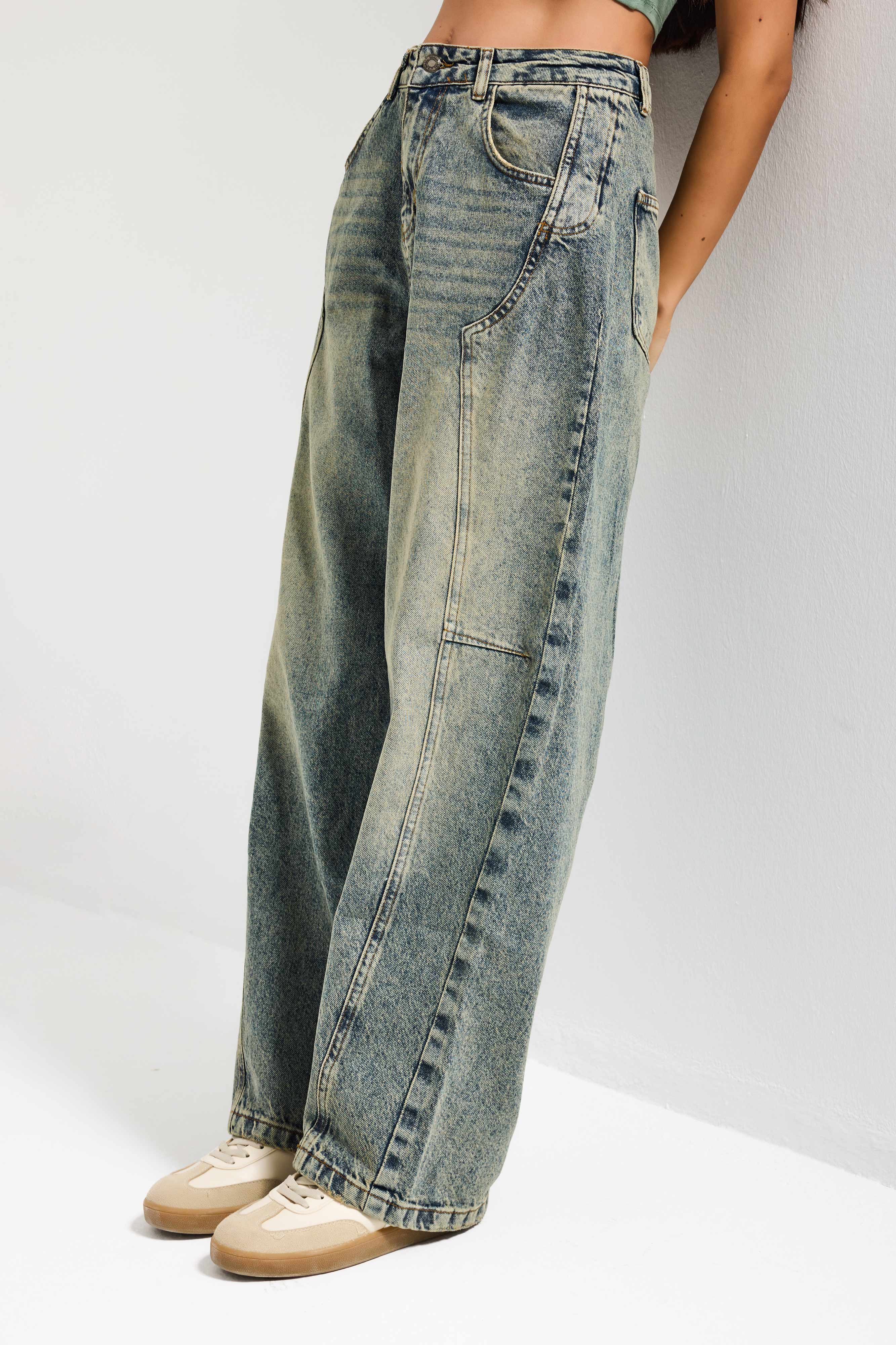 Kadın T.Kot Rengi 4w5-85 Barrel Fit Cep Detaylı %100 Koton Tasarım Denim Jean