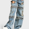 Women's Denim Blue Palazzo Fit Ripped Design Denim Jeans