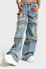 Kadın Kot Rengi Palazzo Fit Yırtık Detaylı Tasarım Denim Jean