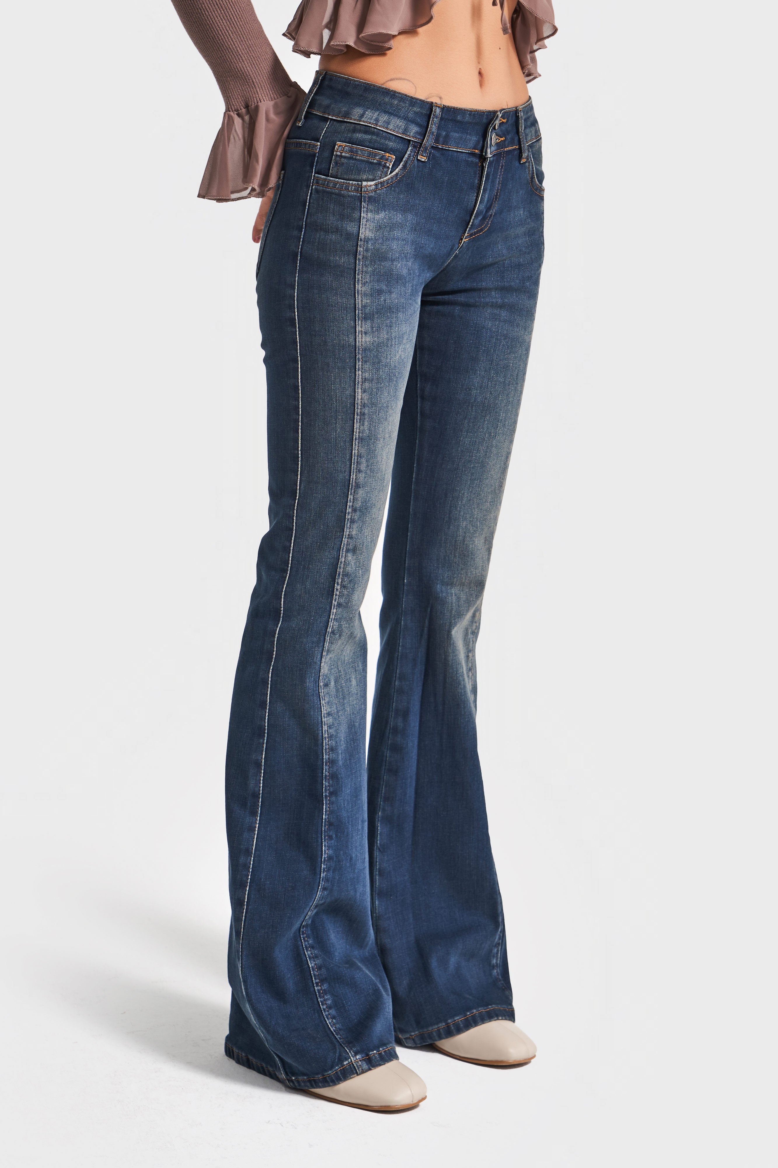 Kadın T.Kot Rengi 2w5-8 Mid Rise Flare Fit Süper Esnek Kumaş İspanyol Paça Denim Jean