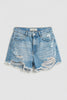 Kadın T.Kot Rengi 12s5-32 Mini Boy Yüksek Bel Curved Yırtık Detaylı Püsküllü %100 Koton Denim Şort