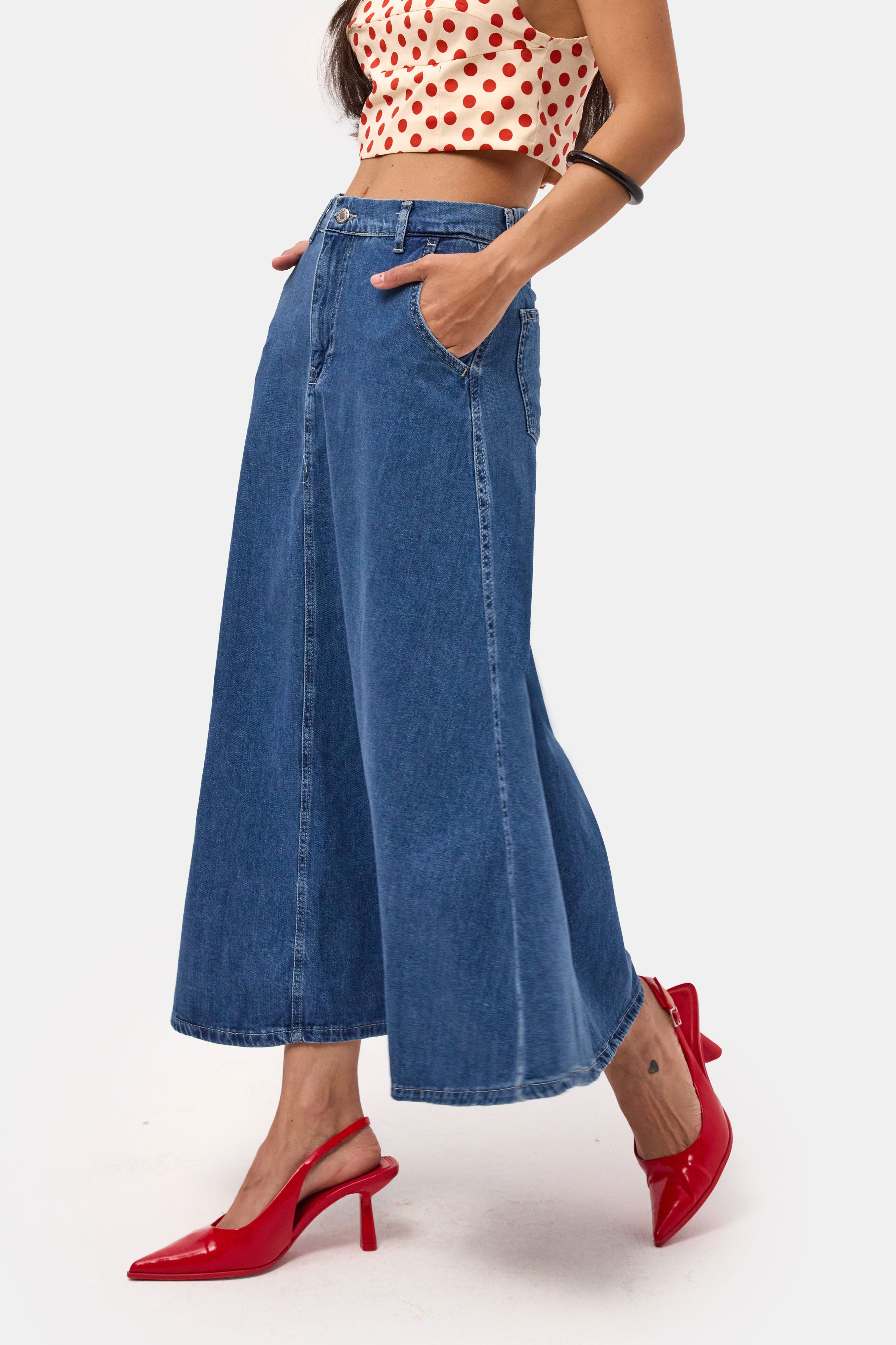 Kadın Mavi Renk Vinca A Tipi Kesim Denim Etek