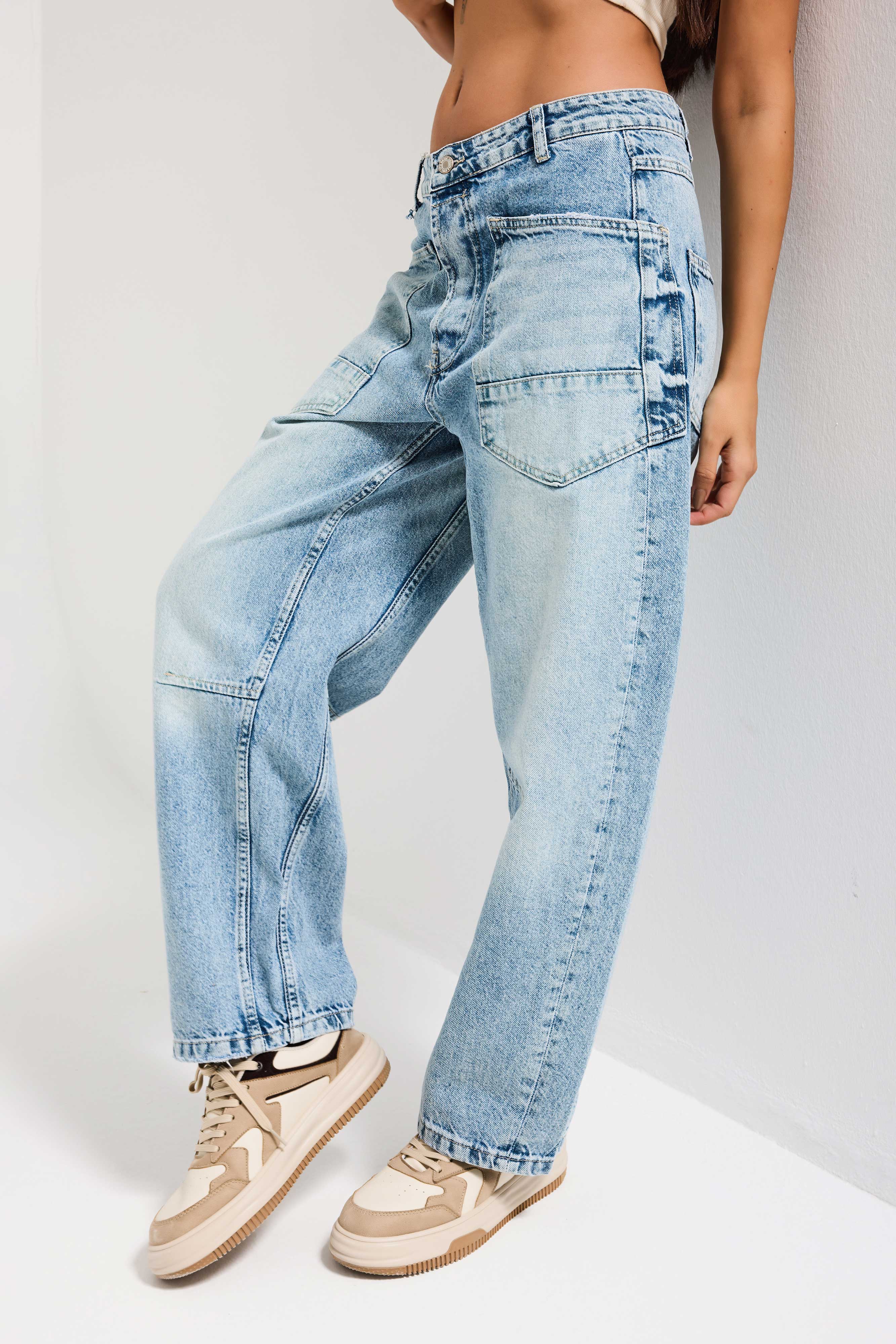 Kadın Kot Mavi 5s4-Greenkest Midrise Carrot Fit %100 Koton Denim