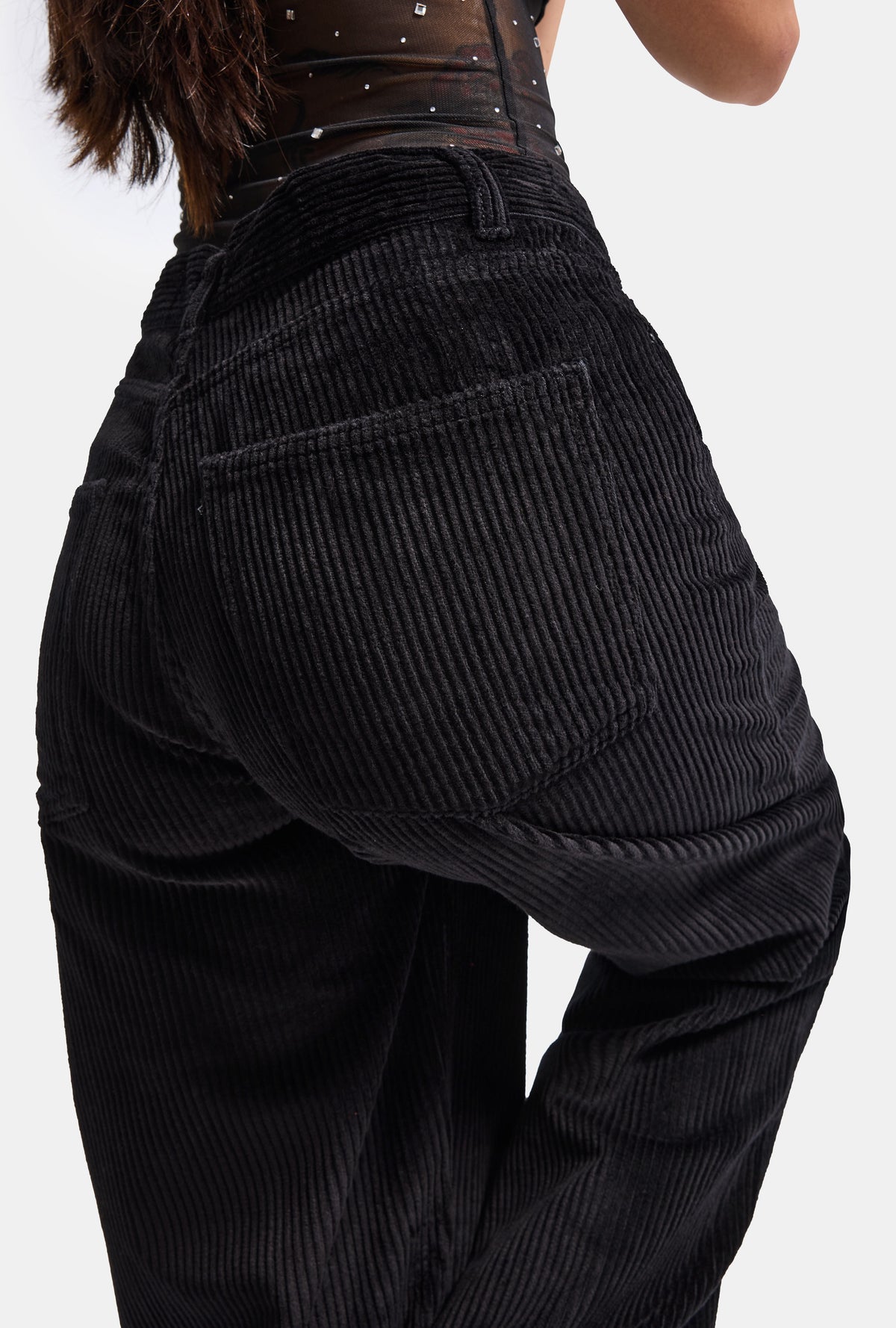 Женские Черные Брюки Cindy 26w5-1 Skater Fit Из Плотного Вельветового Полотна