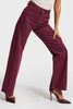 Women's Burgundy T3-20w5-98 Straight Fit High-Waist Special Design Denim Jeans with Shiny Rhinestones on Front and Back