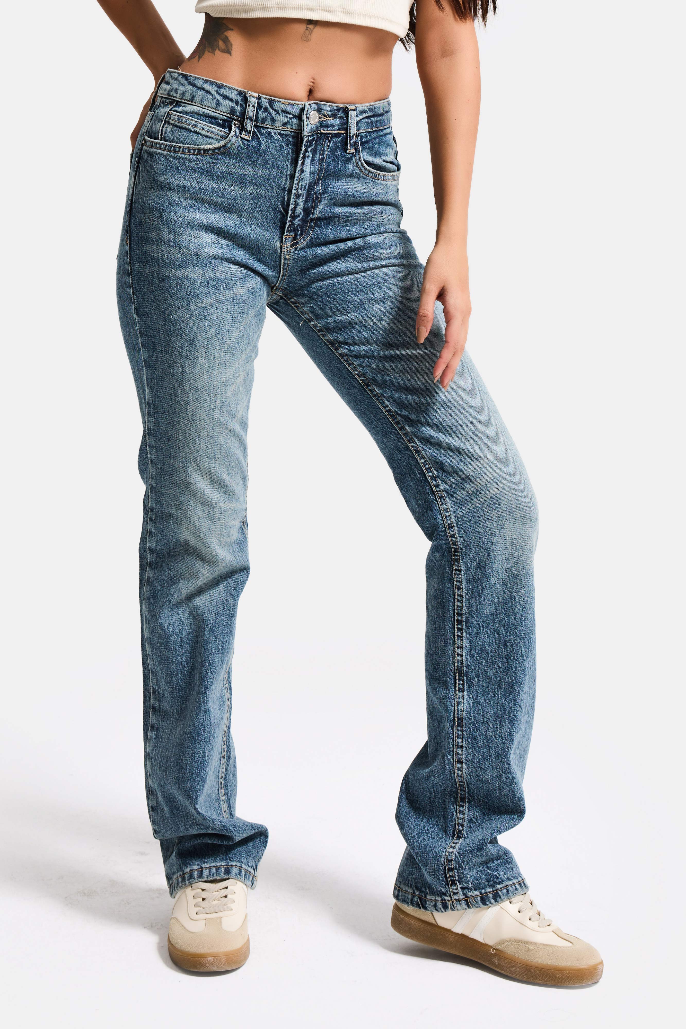 Kadın Kot Rengi 4w5-32 Düşük Bel Straight Fit %100 Koton Denim Jean
