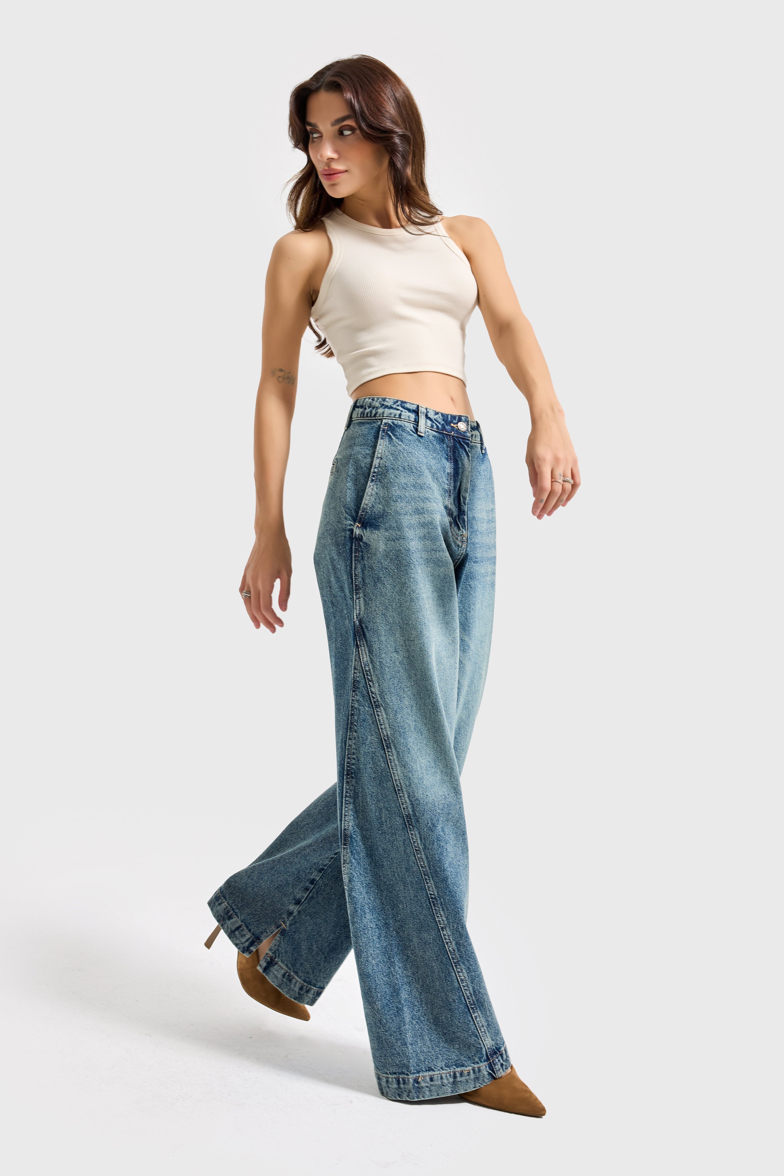 Kadın T.Kot Rengi 4w5-31 Barrel Fit Bol Kesim İç Boy 83cm %100 Koton Denim Jean