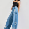 Women's Jean Color 2S54 Bright Stone Heart Detail Loose Fit Design Denim Jean