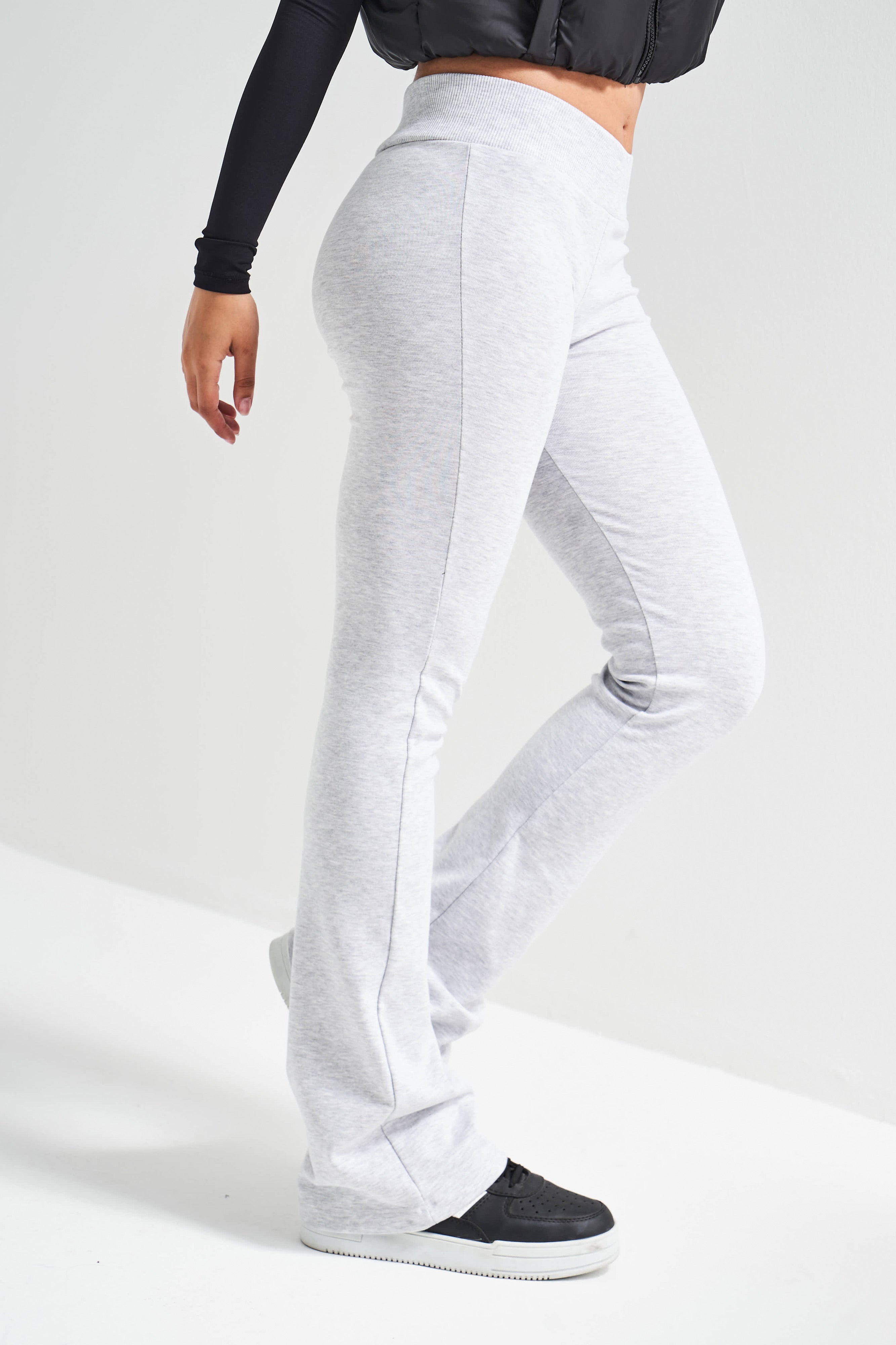 Kadın Gri Melanj Renk s5-107 Slim Fit Süper Esnek Kumaş Flare Fit Pantolon