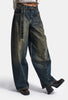 Kadın Tint Kot Rengi 2w6-11 Baggy Kemerli Orta Bel Denim Jean