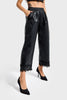 Women's Black Faux Leather Pants with Elastic Waist and Lace Trim Hems