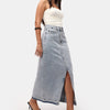 Women's Snow Jeans Color Deep Slit High Waist Long Denim Skirt