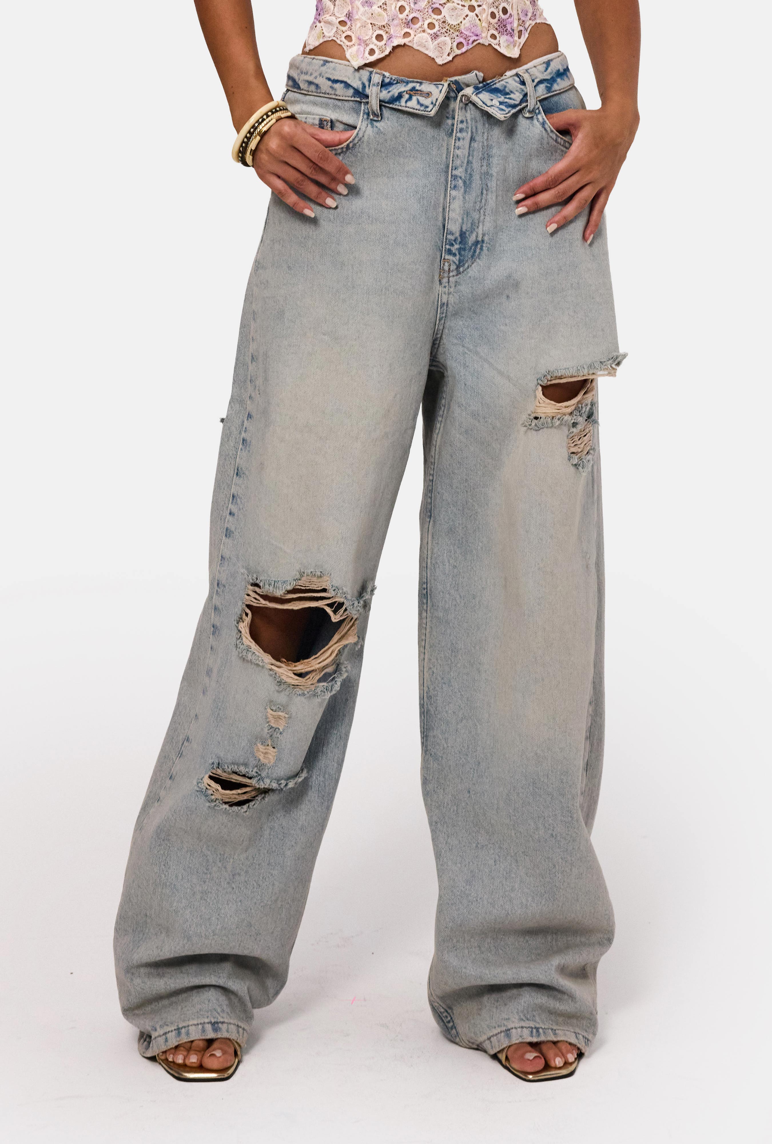 Kadın Kot Rengi 12s6-32 Straight Fit Kemer Detaylı Özel Tasarım Denim Jean