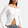 Kadın Beyaz w5 Agraf Detaylı Omzu Açık Özel Tasarım Crop Top