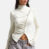 Kadın Beyaz w5 Asimetrik Kesim Fermuar Detaylı Özel Tasarım Crop Top