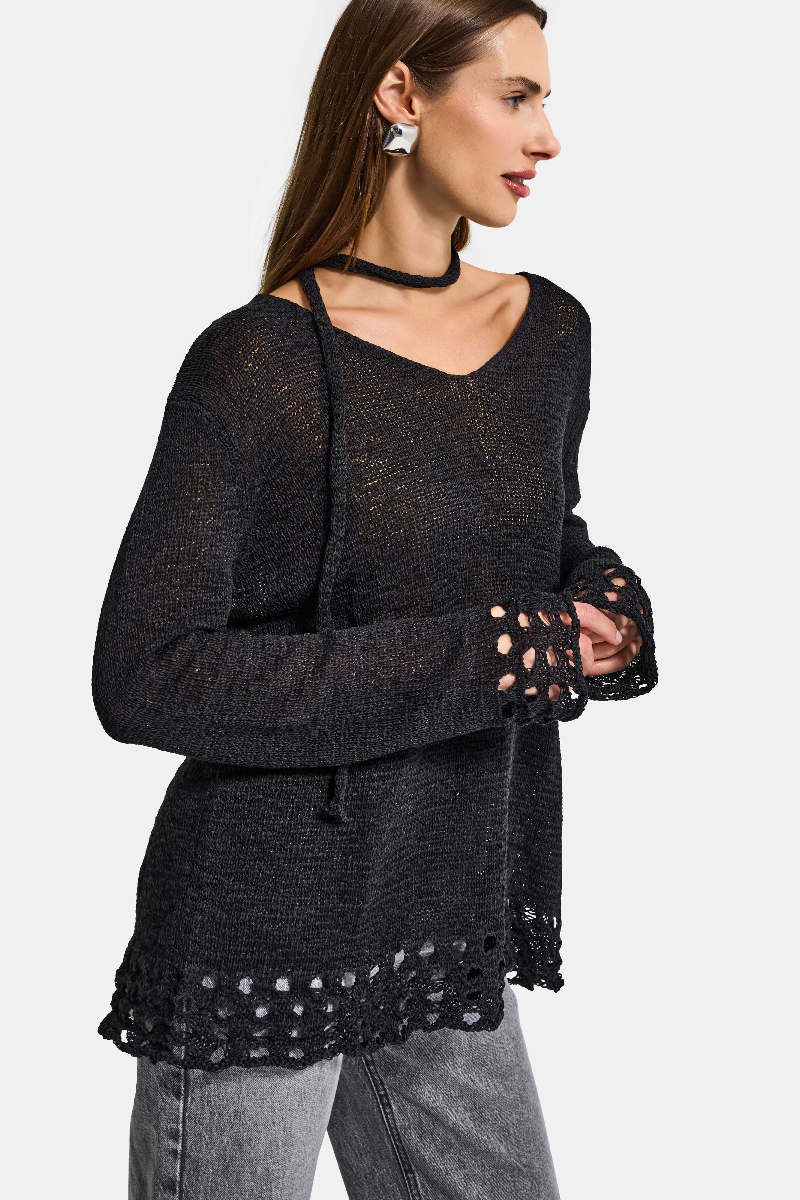 Kadın Siyah w5 Oversize Özel Kumaş Tasarım Bol Kesim Triko