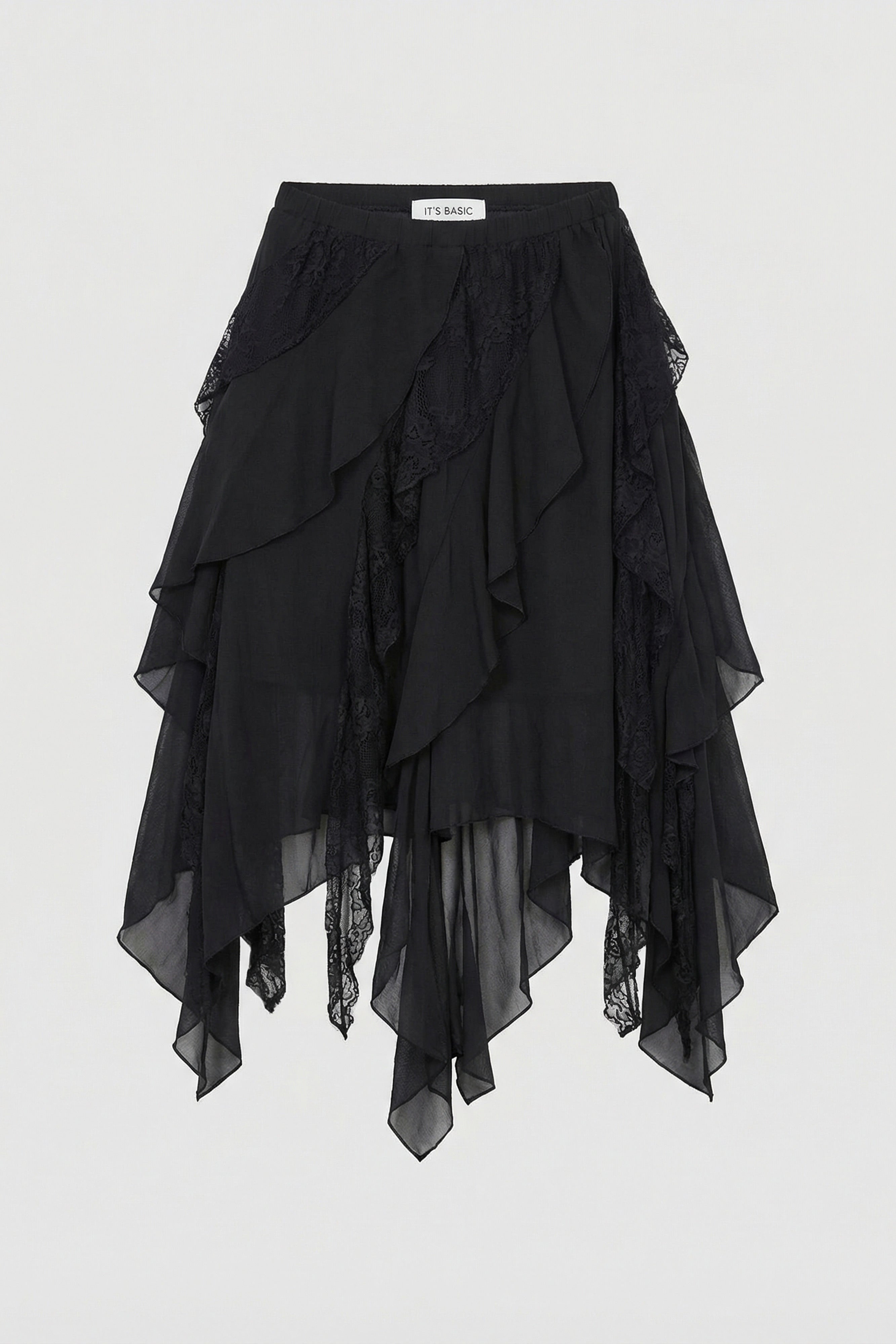 Kadın Siyah w5 Asimetrik Kesim Dantel Tül Detaylı Özel Tasarım Etek