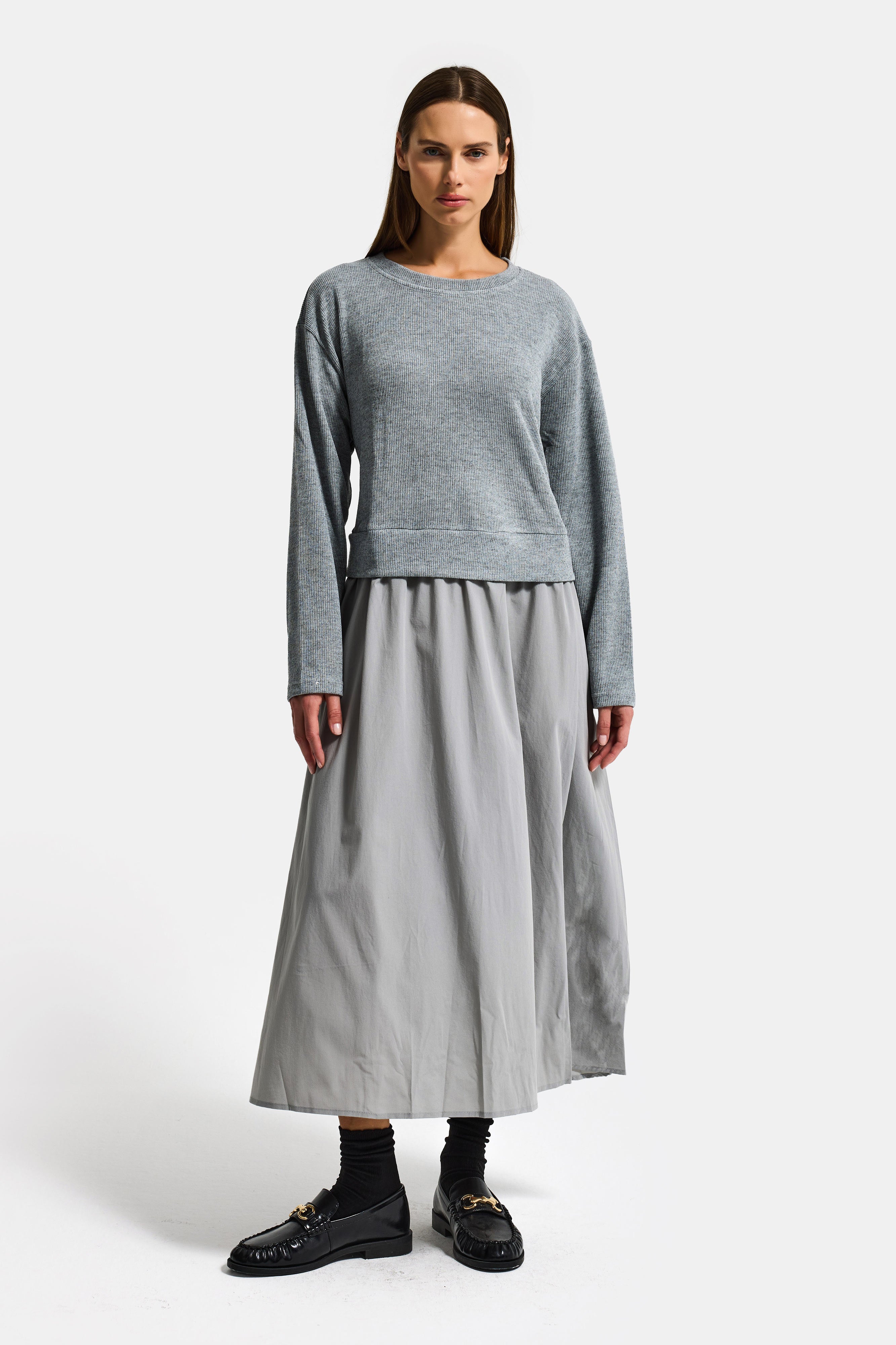 Kadın Gri w5 Triko Kazak Etek Tek Parça Tasarım Elbise