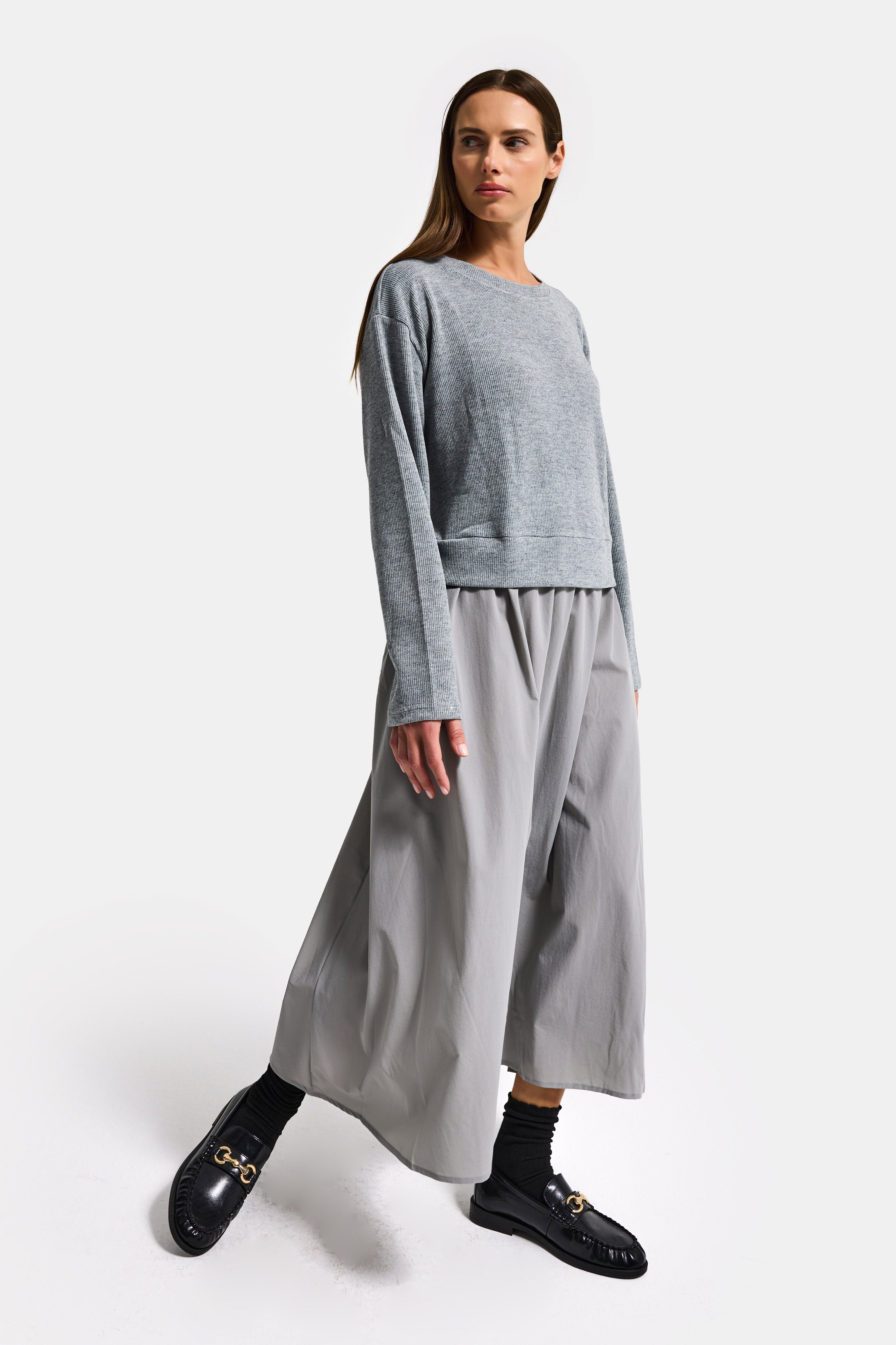 Kadın Gri w5 Triko Kazak Etek Tek Parça Tasarım Elbise