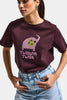 Women's Coffee Burgundy Embroidered Oversized Design T-Shirt