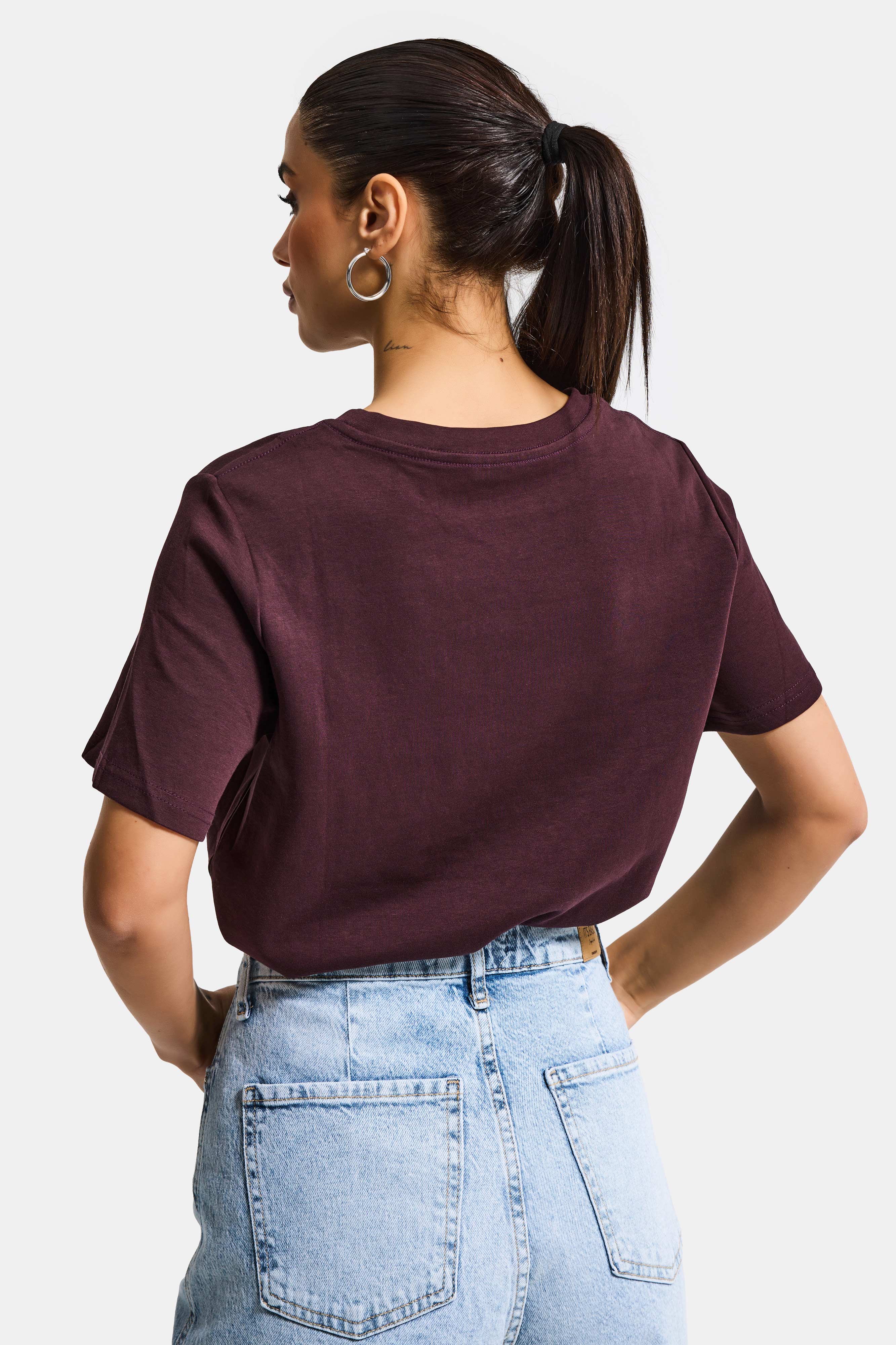 Women's Coffee Burgundy Embroidered Oversized Design T-Shirt